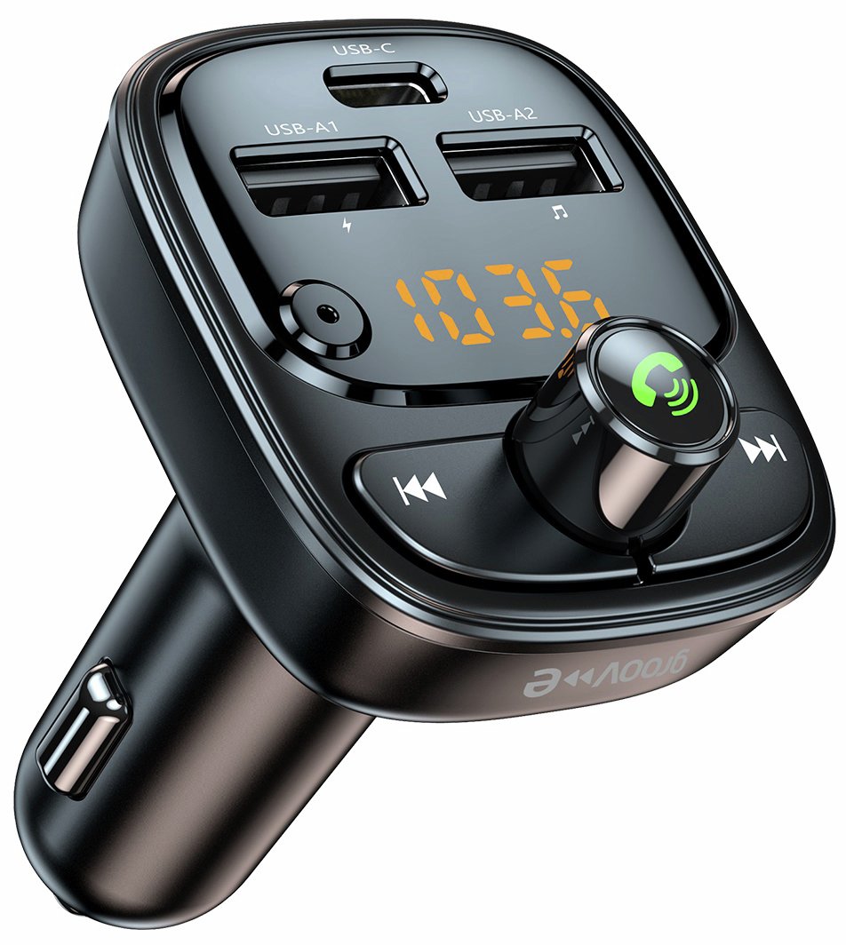Groov-e In-Car FM Transmitter with Dual USB-A & USB-C Charger - Black
