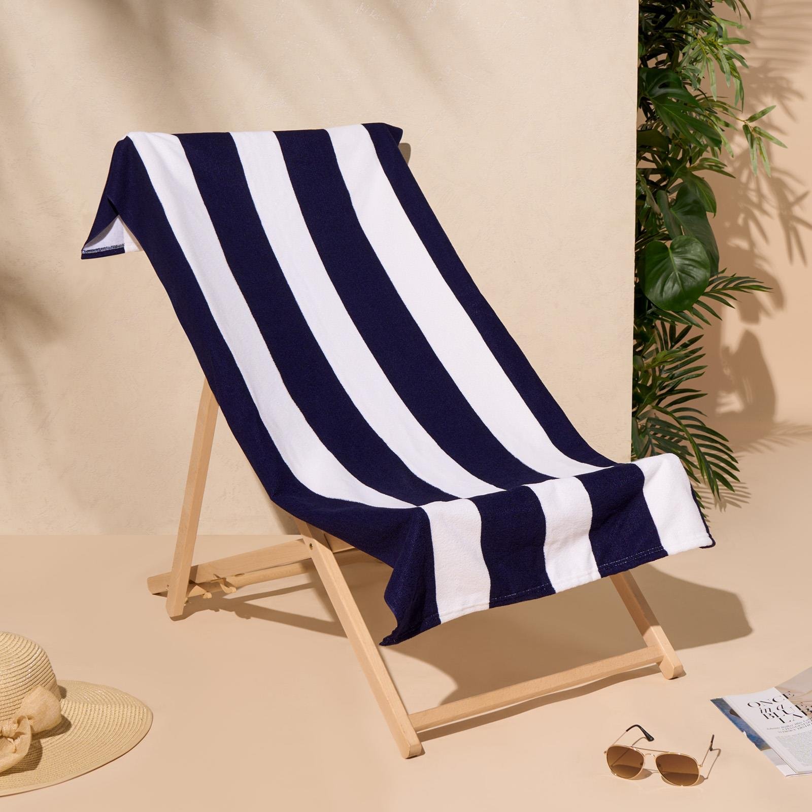 OHS Vertical Stripe Microfibre Beach Towel - Navy