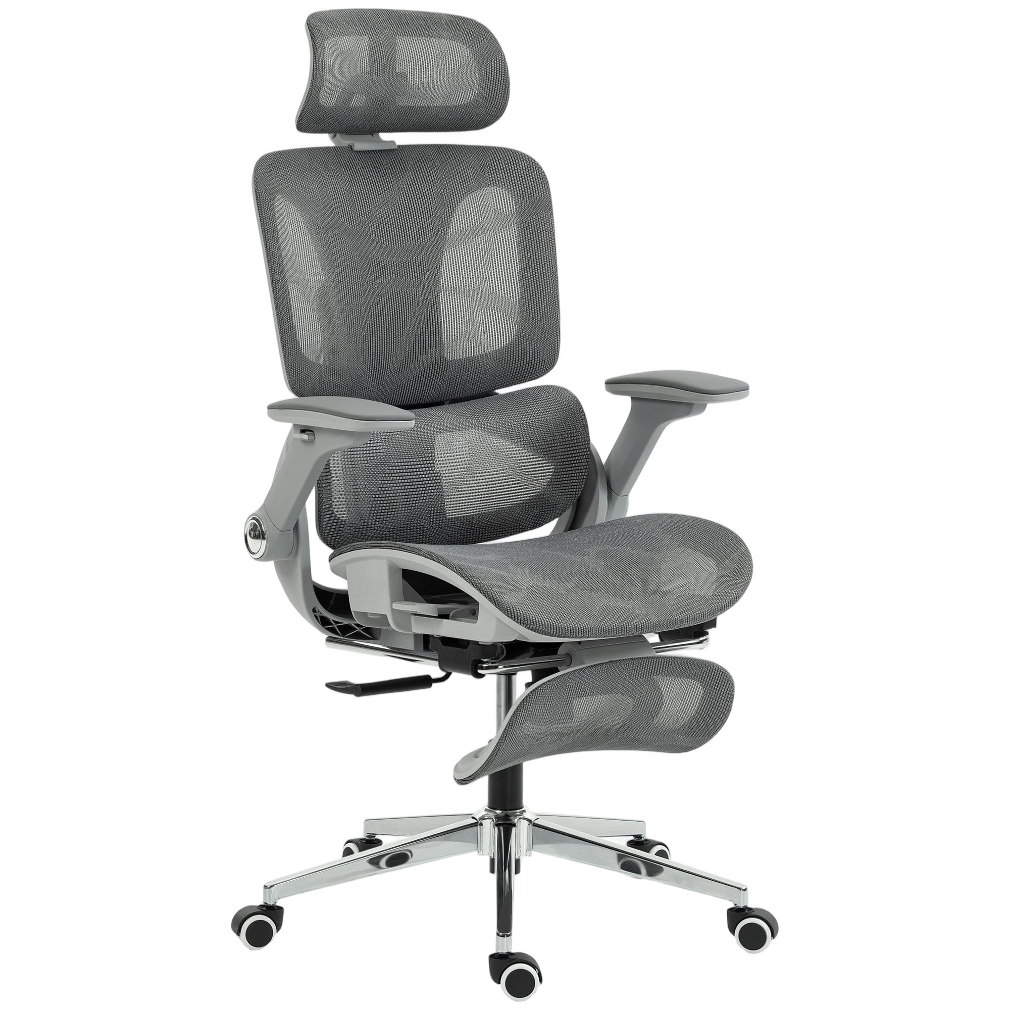 HOMCOM Mesh Ergonomic Office Chair with 6D Flip-up Armrests and Footrest - Grey