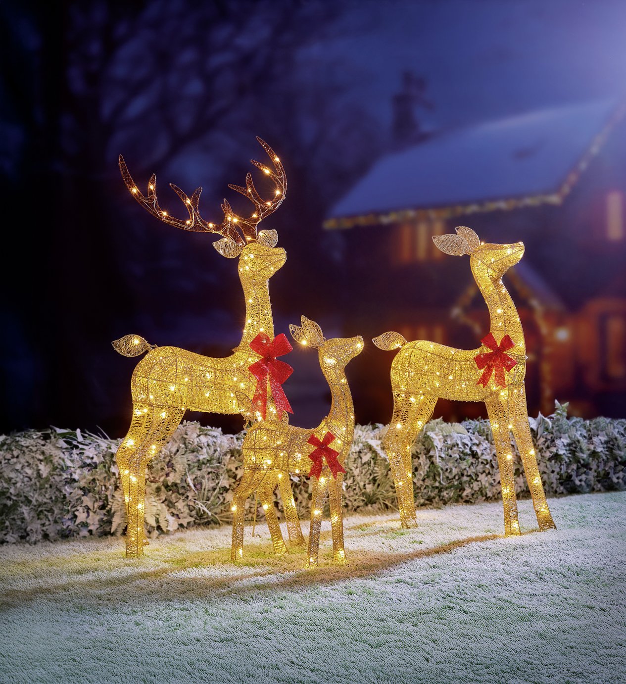 Premier Decorations Set Of 3 Christmas Gold Glitter Fabric Reindeer Decoration