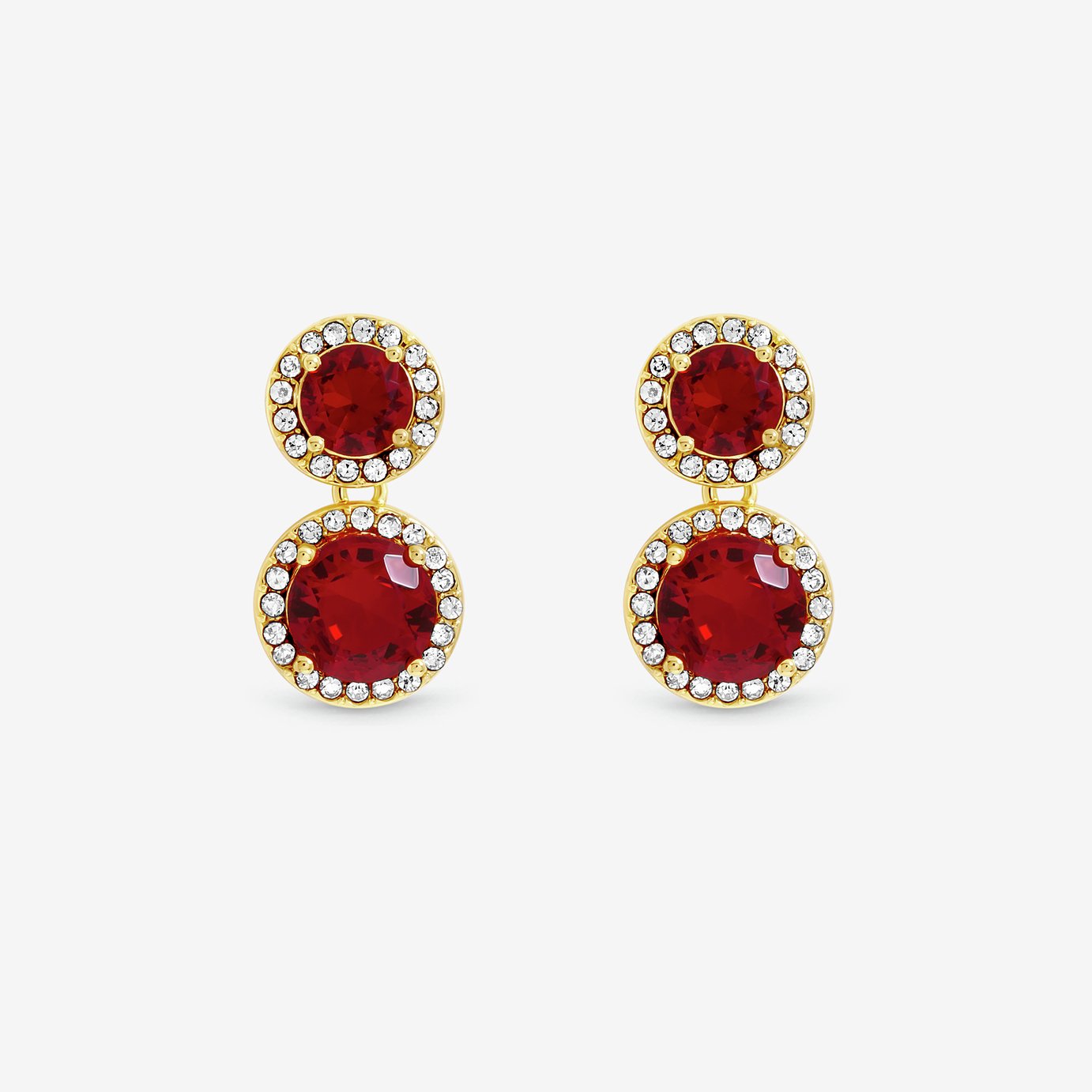 Jon Richard Gold Plated Cubic Zirconia Ruby Double Halo Drop Earrings