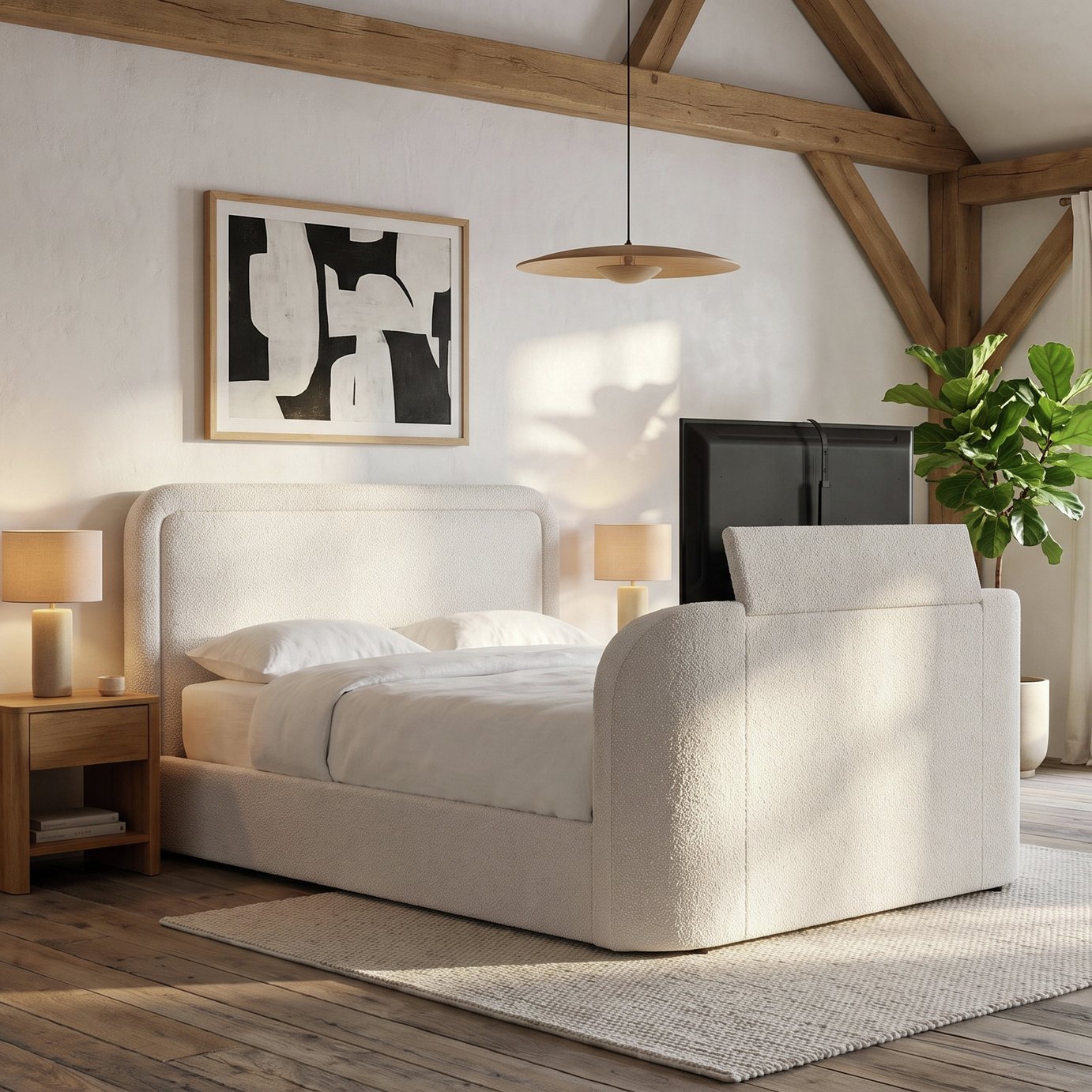 Koble Tuba Kingsize Side Lift Ottoman TV Bed - Cream