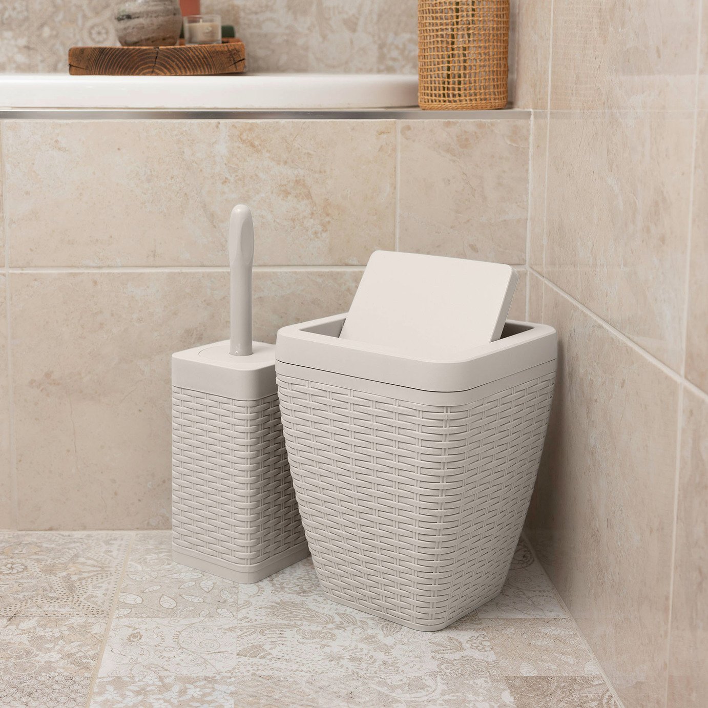 Addis 5 Litre Bathroom Bin and Toilet Brush Set - Cream