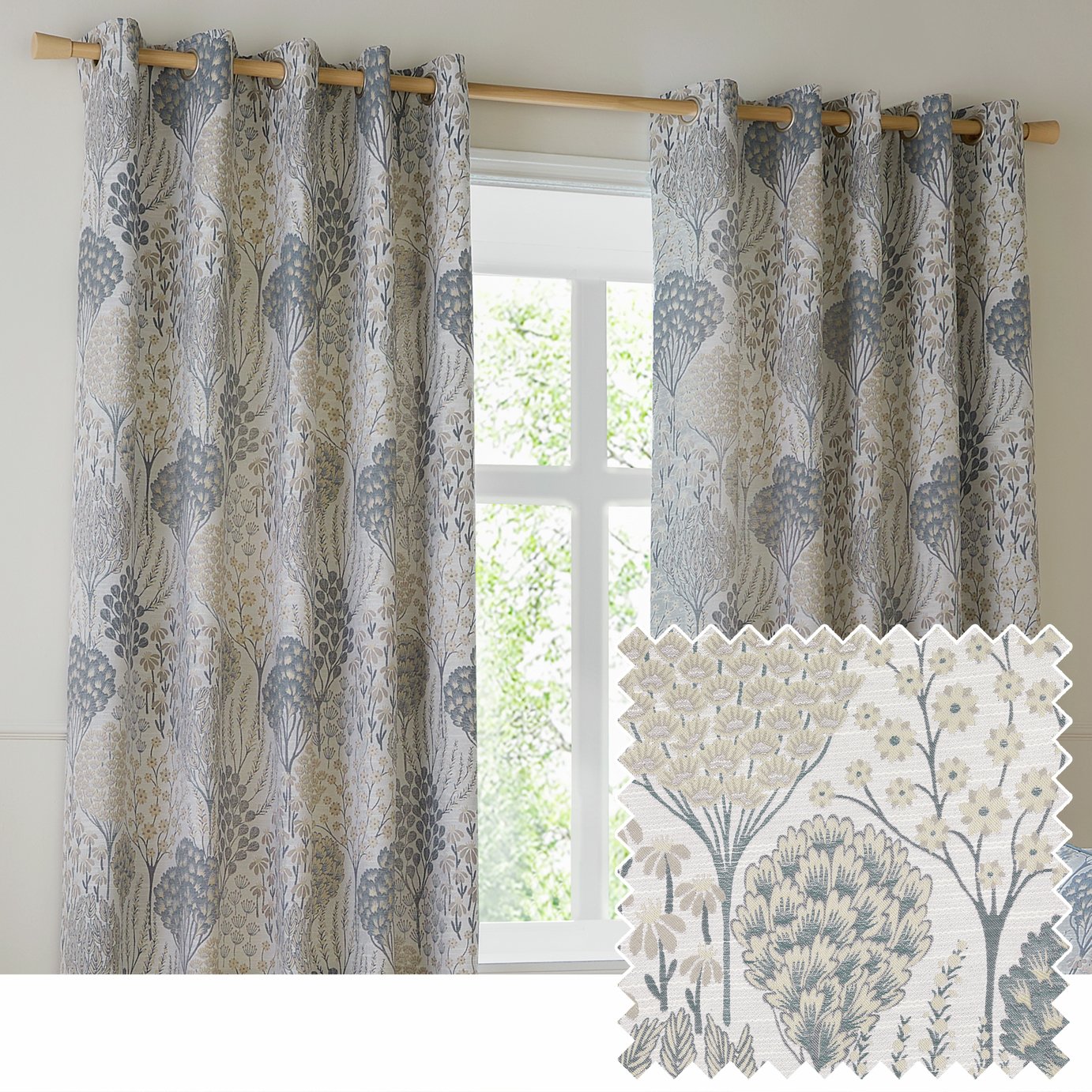 Wylder Ophelia Floral Eyelet Curtains - Wedgewood