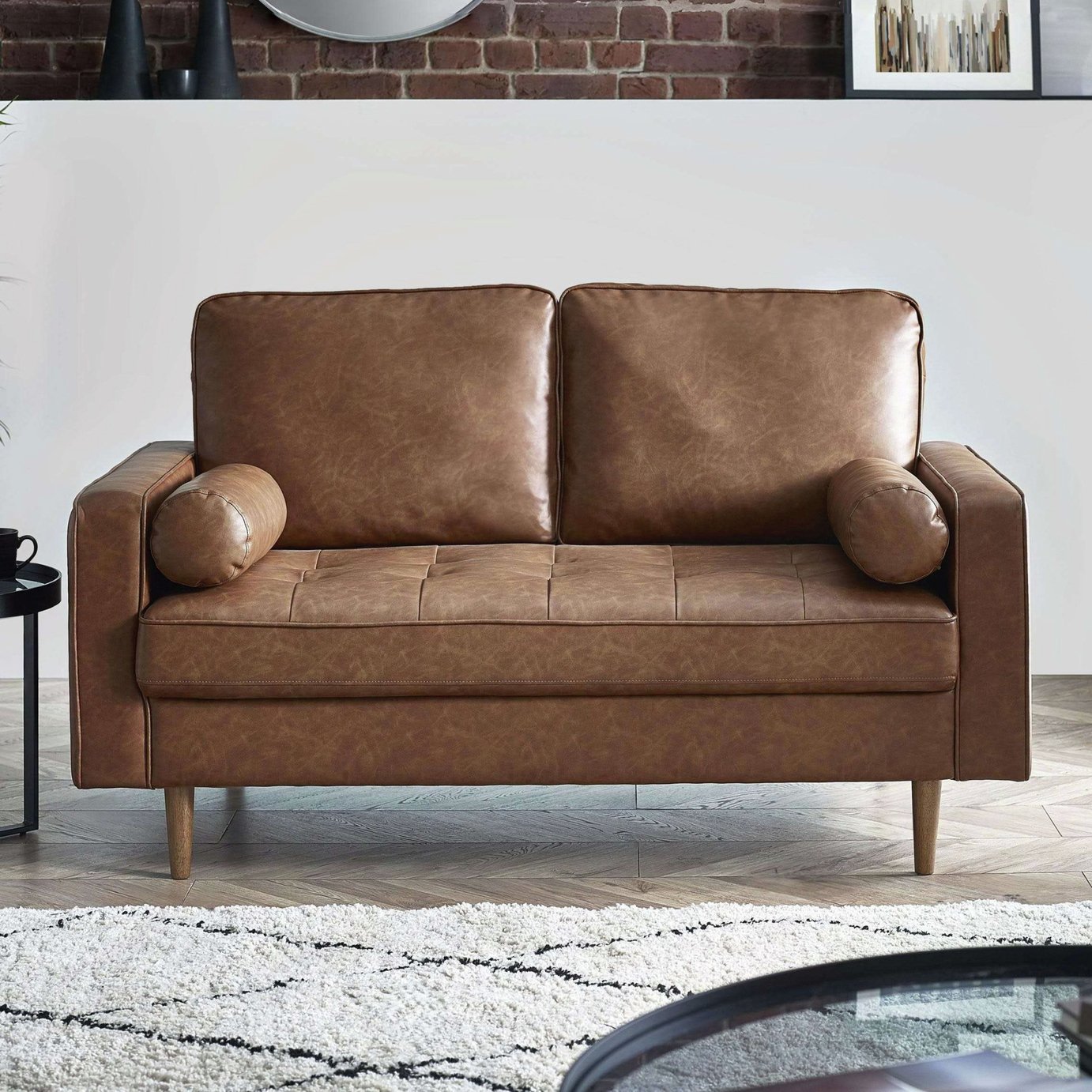 Julian Bowen Henley Faux Leather 2 Seater Sofa - Brown