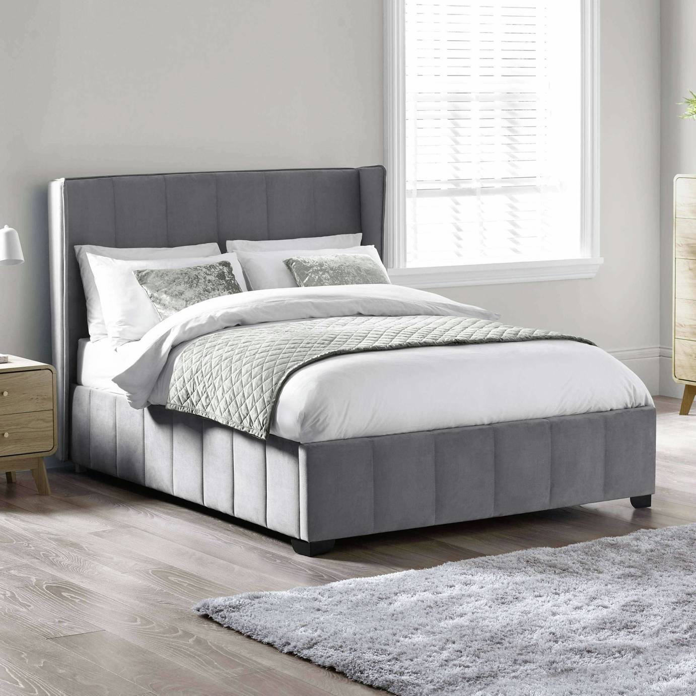 Julian Bowen Katie Winged Kingsize Velvet Bedframe - Grey