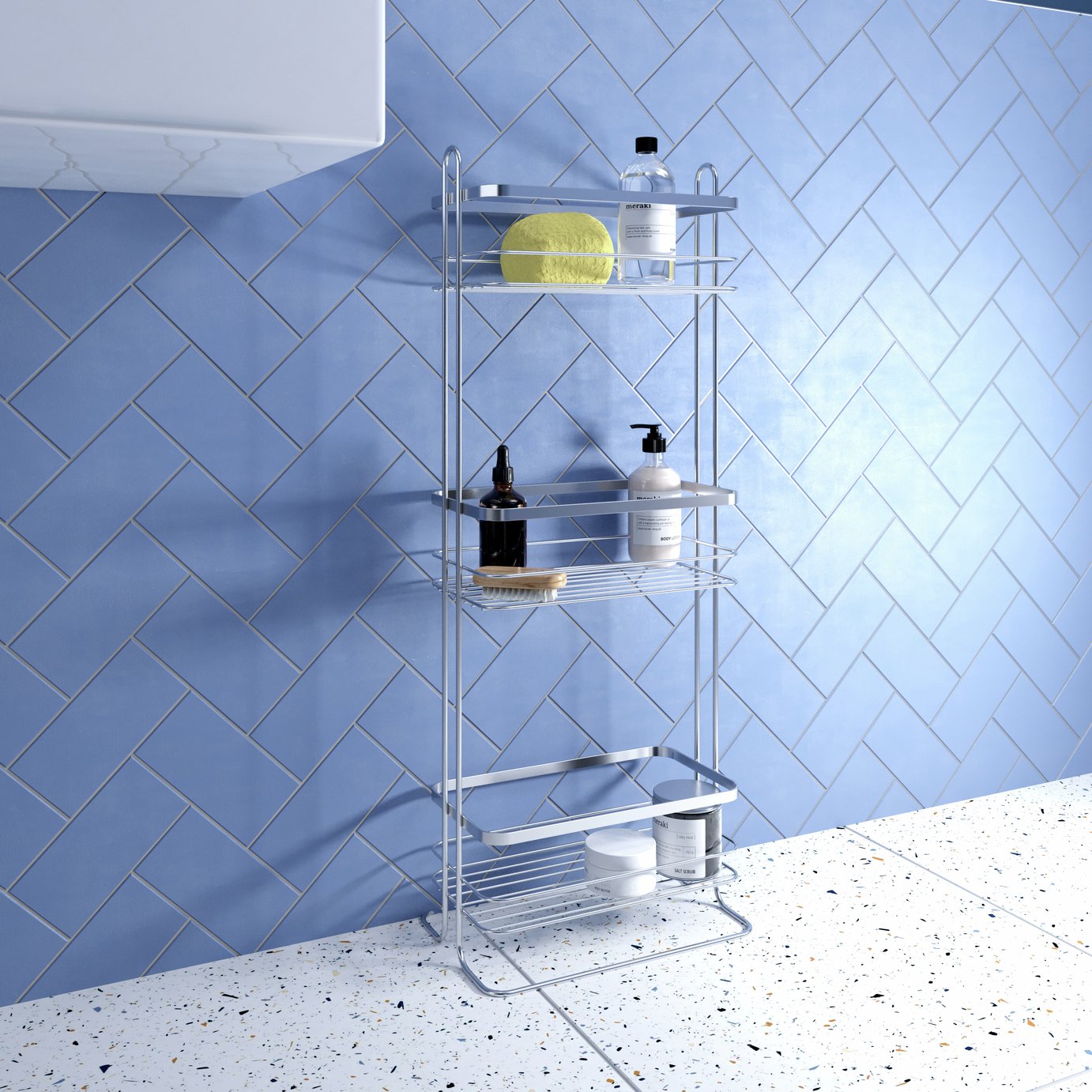 Croydex Free Standing 3 Tier Storage Basket Caddy - Chrome