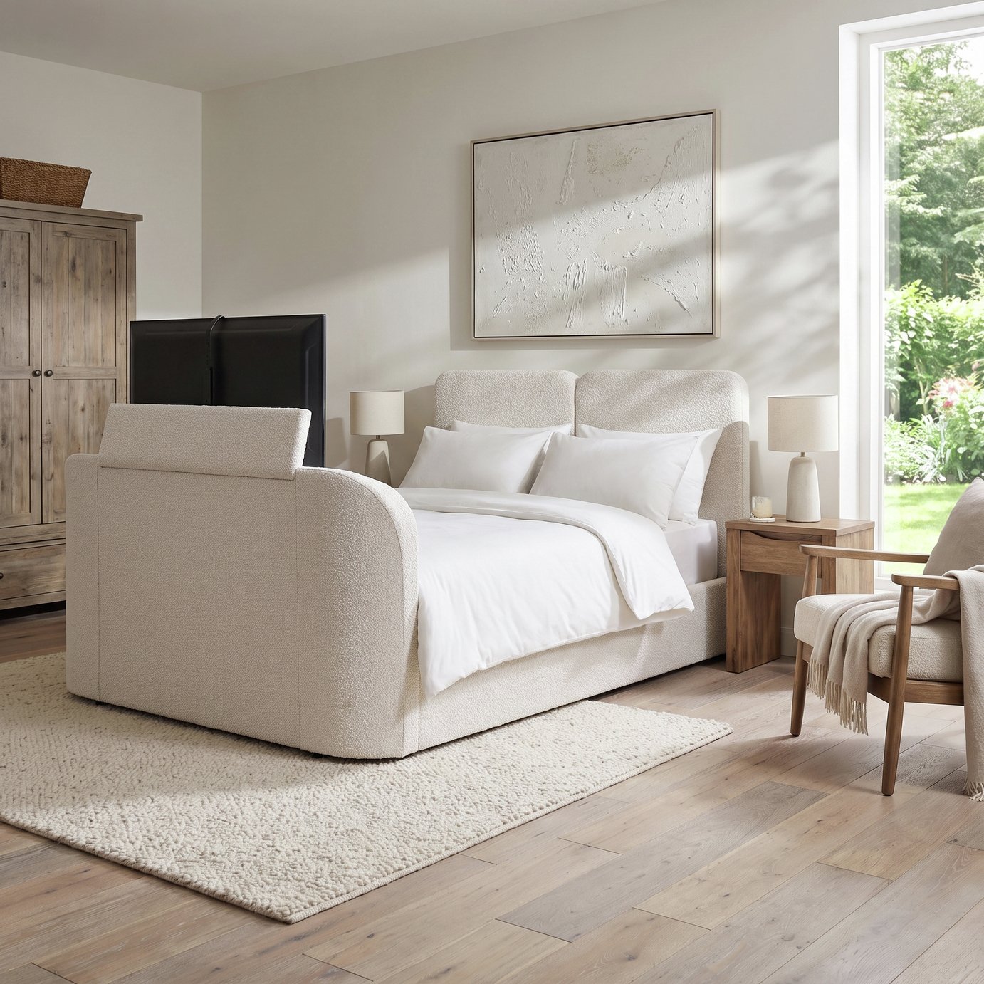 Koble Echo Kingsize Side Lift Ottoman TV Bed - Cream