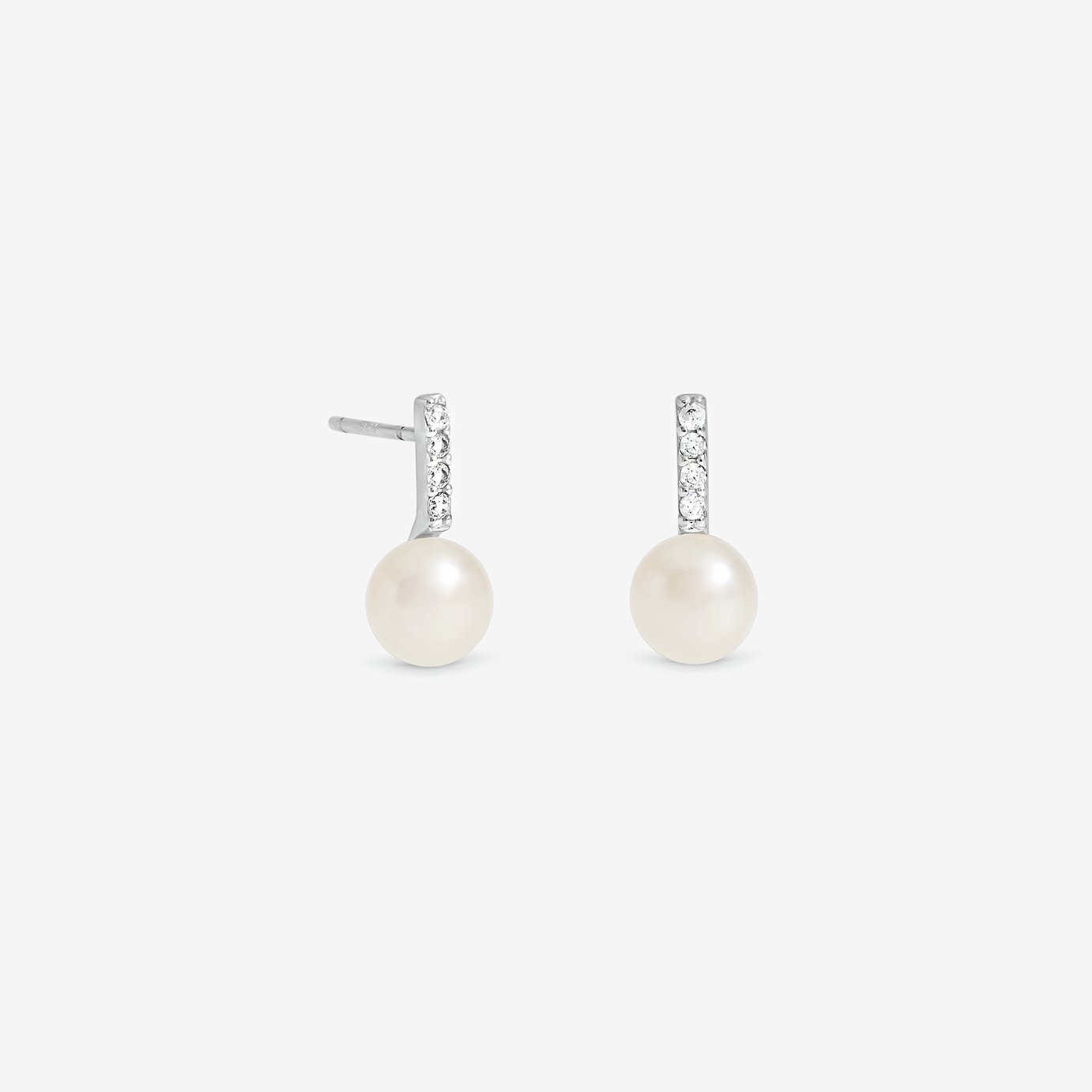 Simply Silver 925 Sterling Silver Pearl Bar Stud Earrings