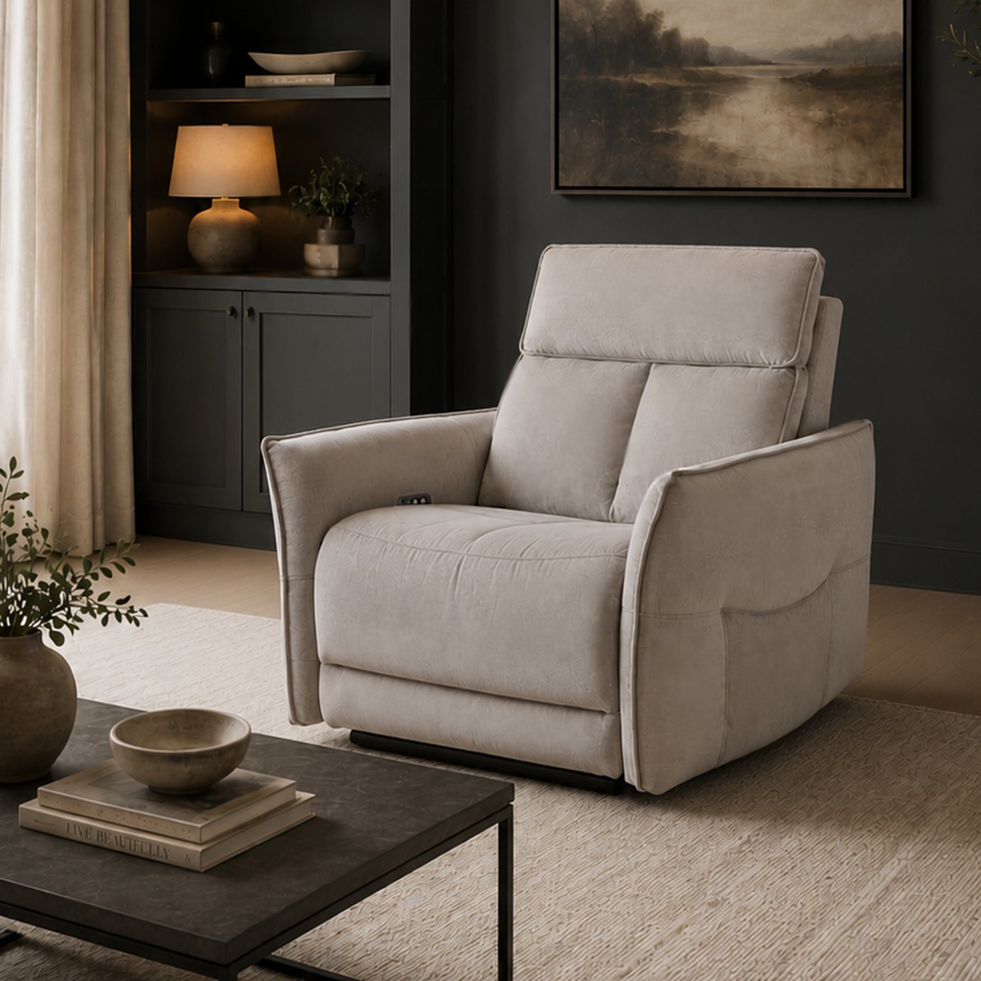 Aspire Riva Fabric Power Rise Recliner Chair - Natural