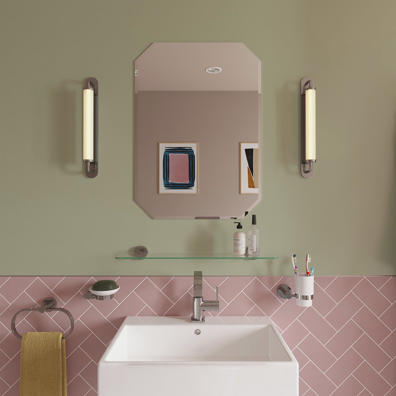 Croydex Safety Glass Hexagonal Bevelled Edge Wall Mirror - 70x50cm