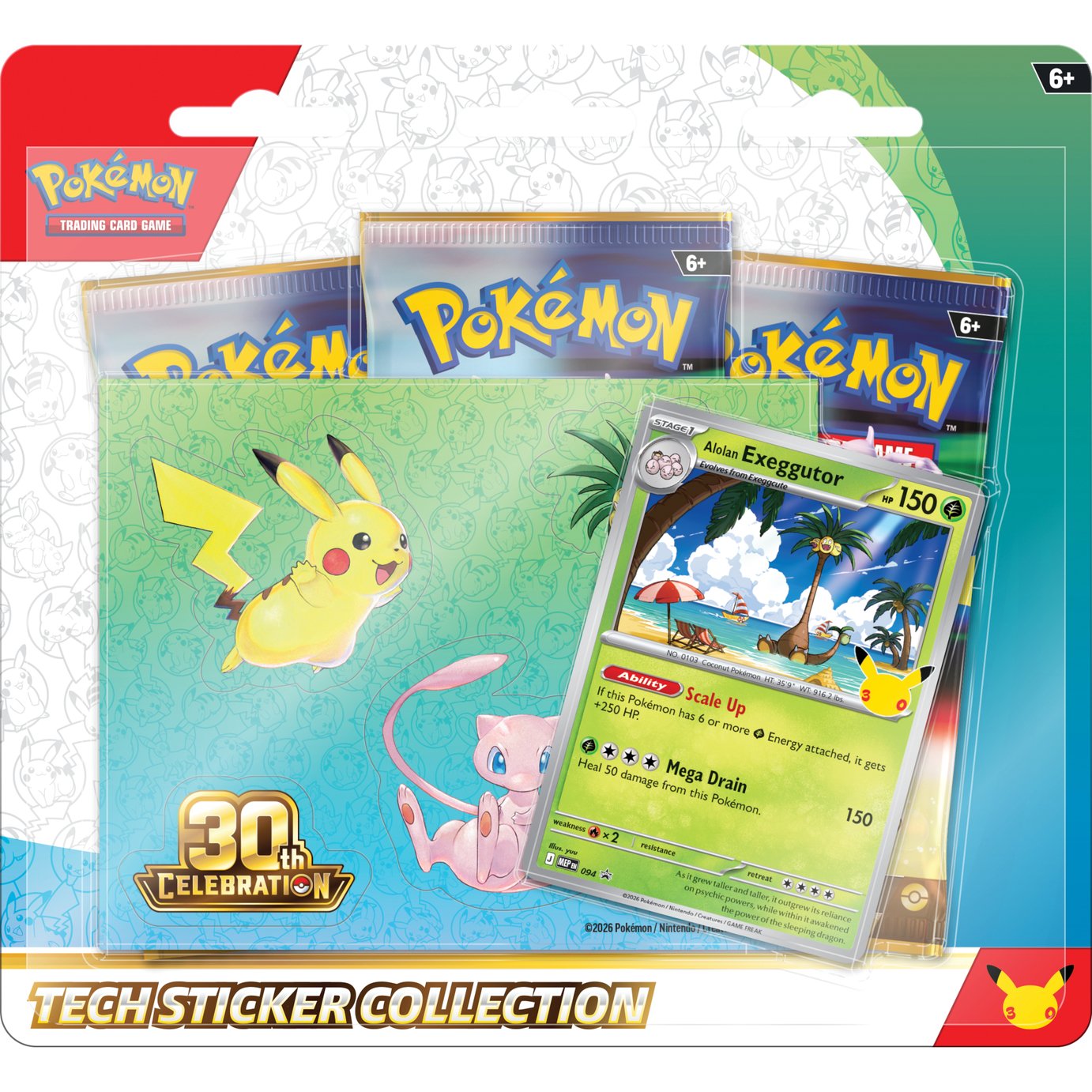 Pokémon 30th Celebration Tech Sticker Booster Pack Alolan Exeggutor Trading Card
