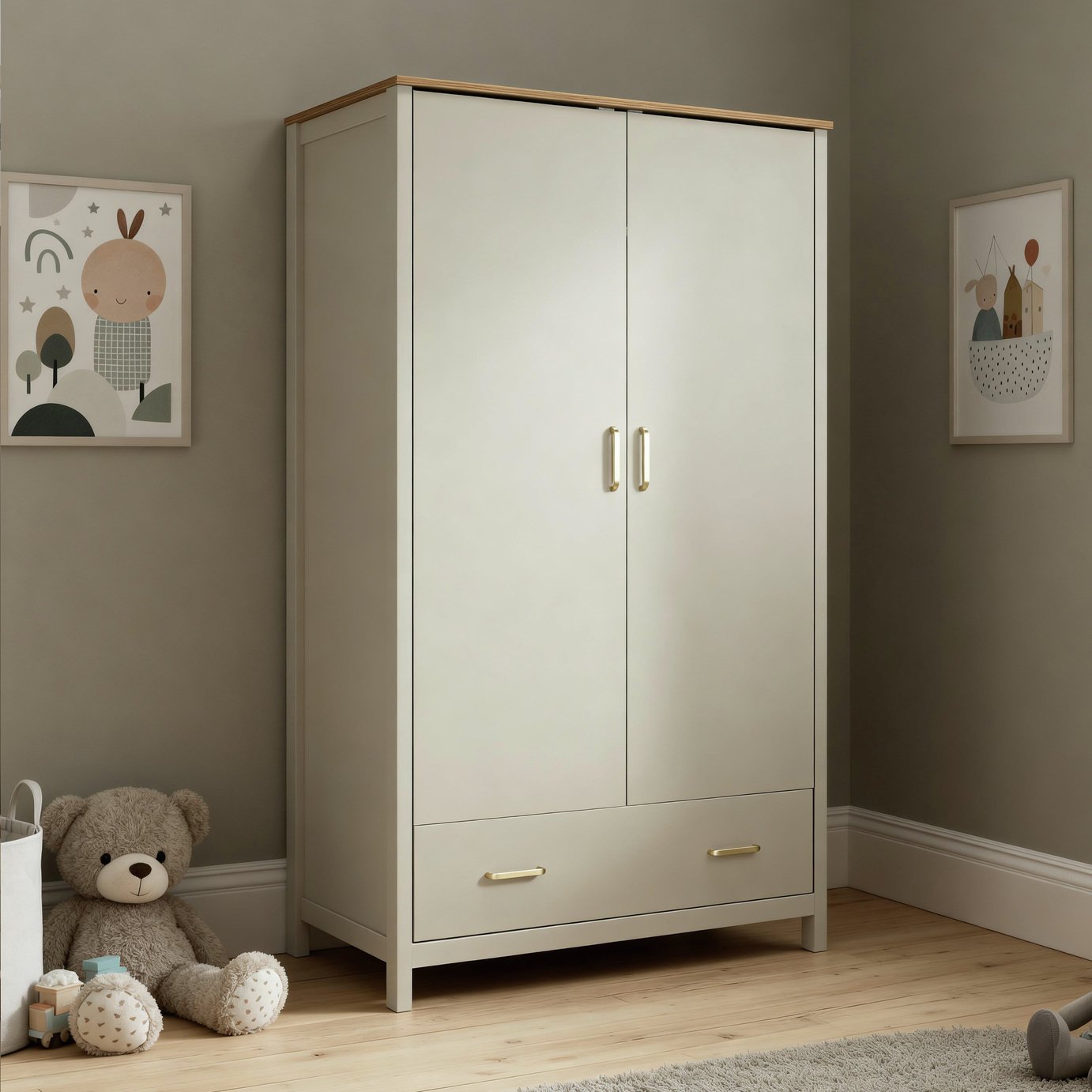 Babymore Mira Nursery 2 Door 1 Drawer Wardrobe - Cashmere Warm Oak