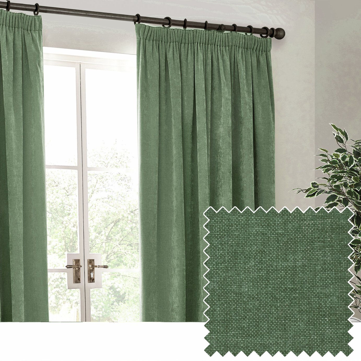 Yard Heavy Chenille Pencil Pleat Curtains - Eucalyptus