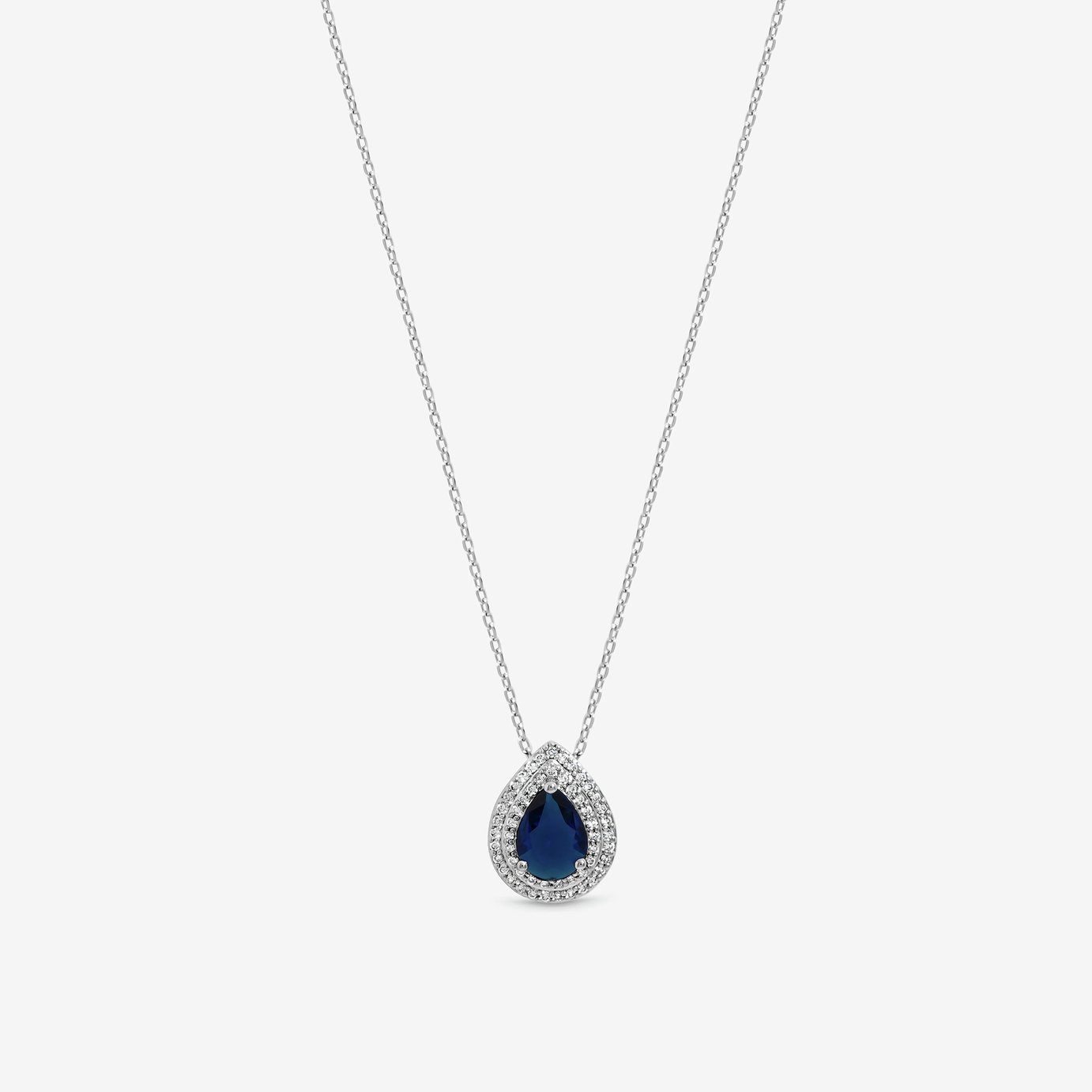 Jon Richard Rhodium Plated Cubic Zirconia Sapphire Pear Pendant Necklace