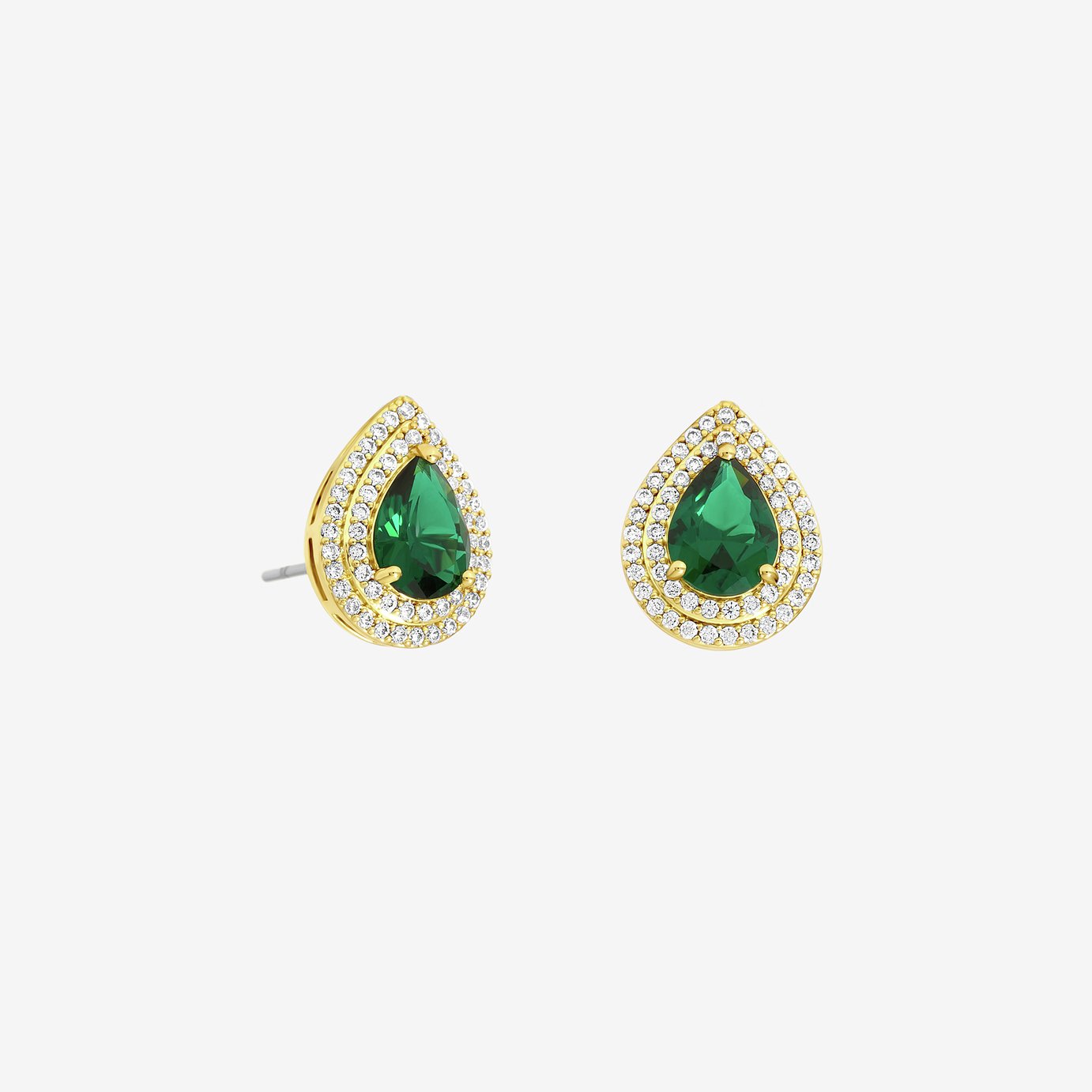 Jon Richard Gold Plated Cubic Zirconia Emerald Pear Stud Earrings