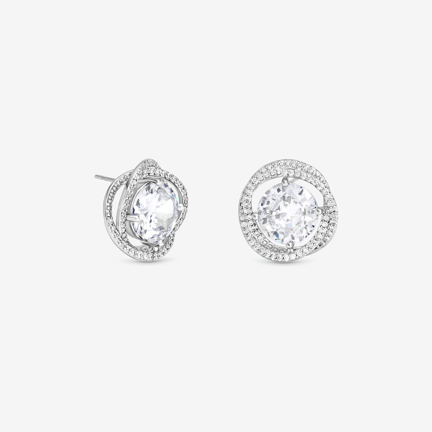 Jon Richard Rhodium Plated Cubic Zirconia Twist Halo Stud Earrings