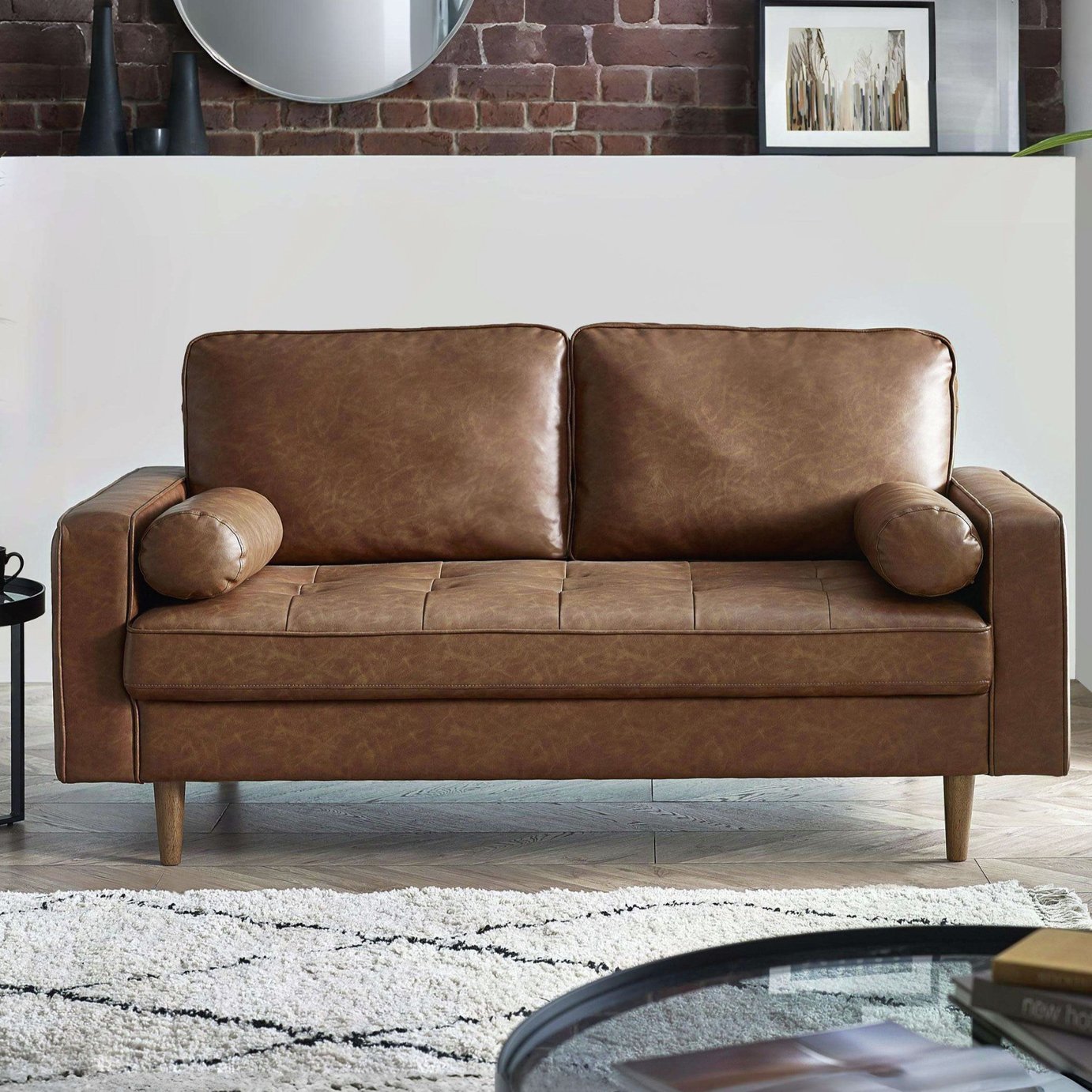 Julian Bowen Henley Faux Leather 3 Seater Sofa - Brown