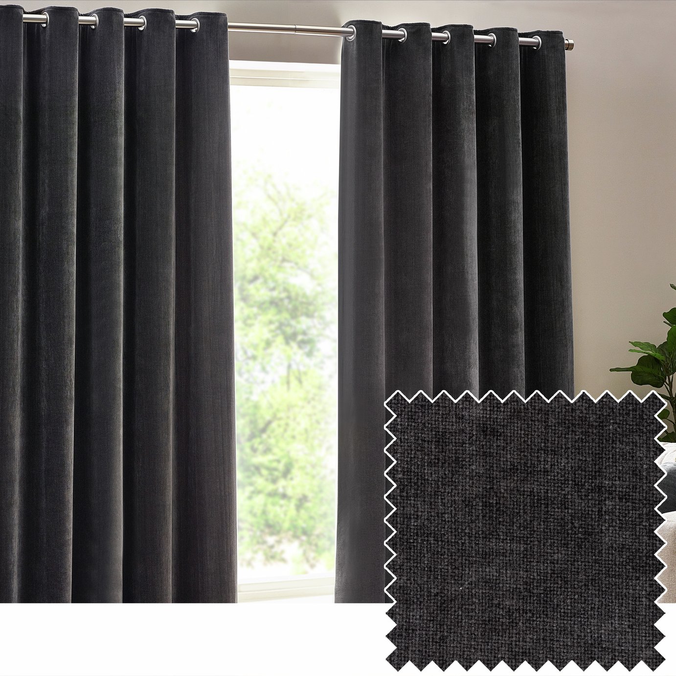 Yard Heavy Chenille Eyelet Curtains - Charcoal