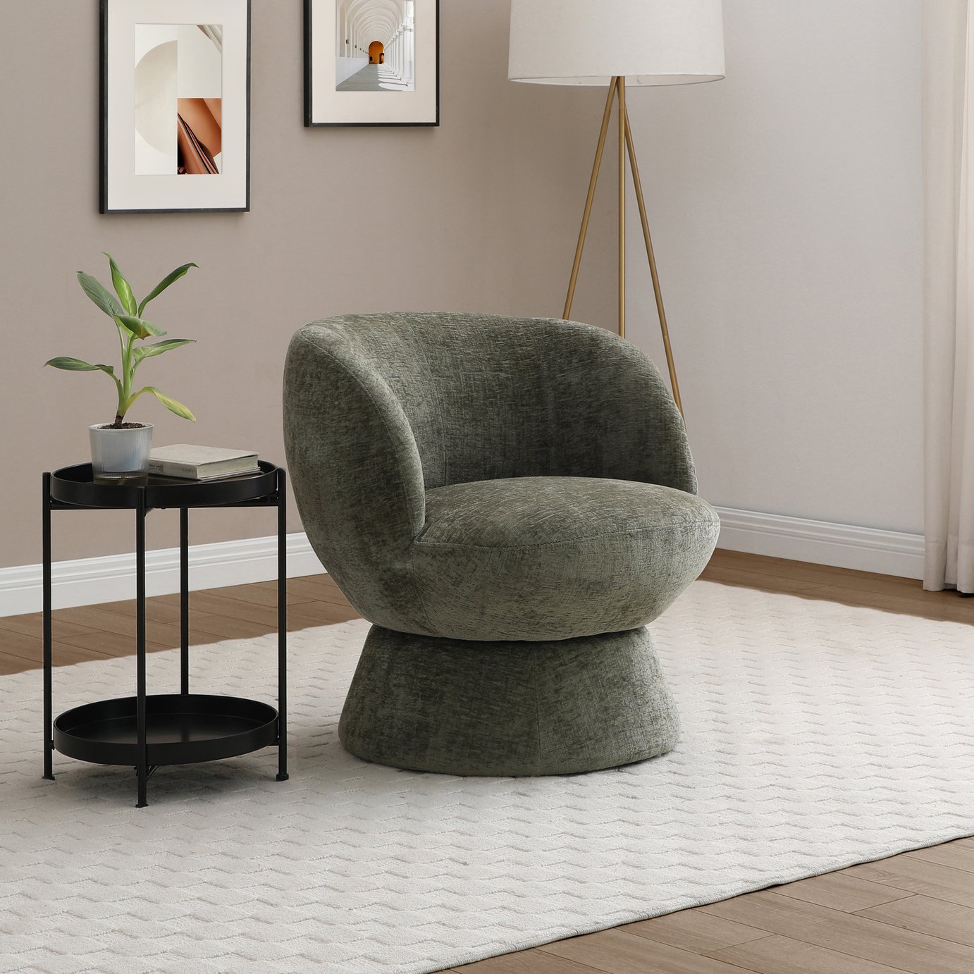 Kyoto Lily Fabric Swivel Chair - Olive