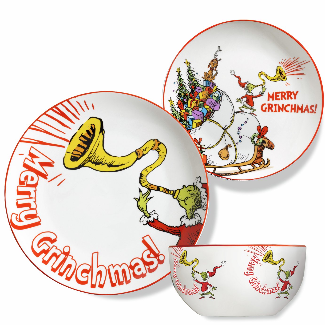 The Grinch 12 Piece Merry Grinchmas Porcelain Dinner Set