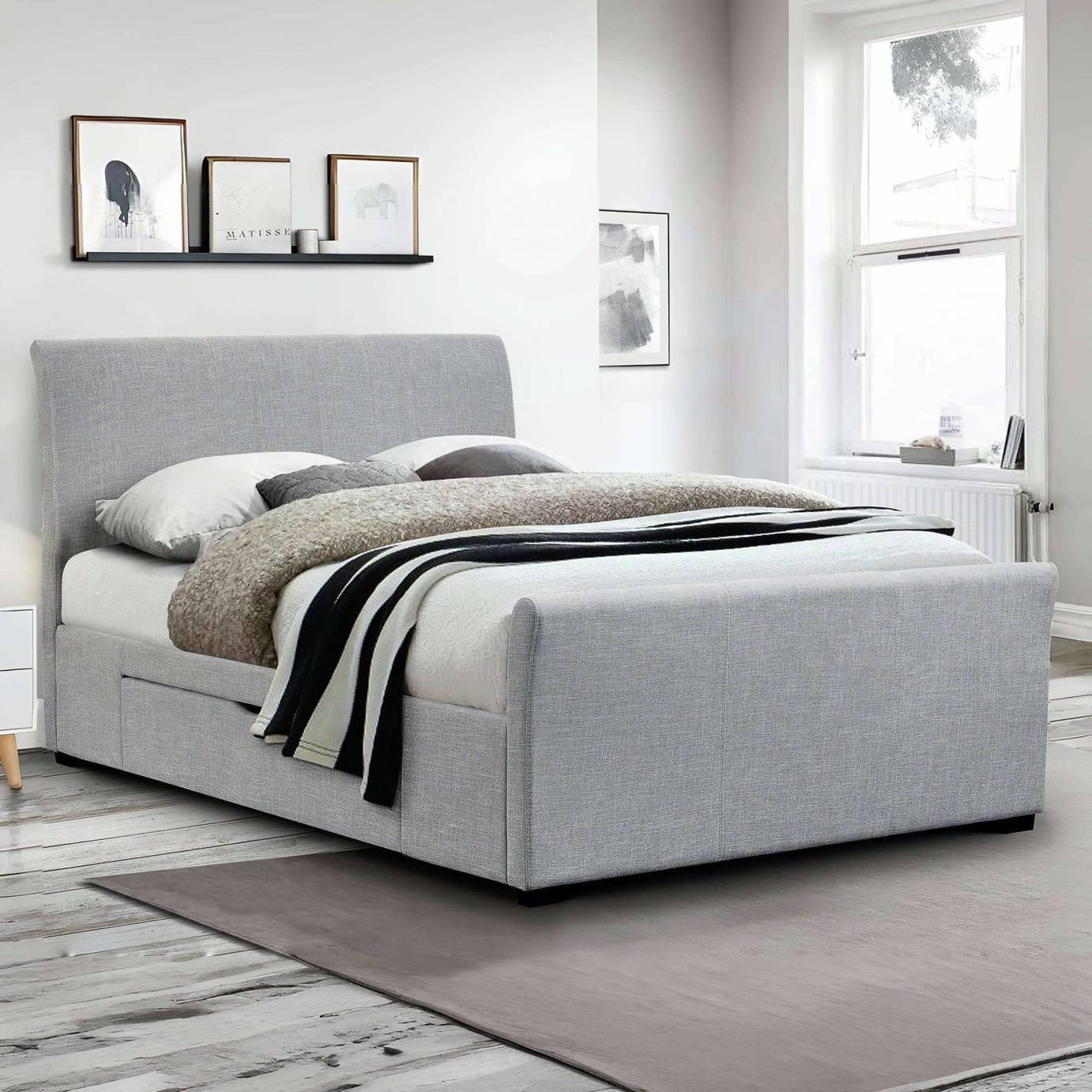 Julian Bowen Capri Double Linen 2 Drawer Storage Bedframe - Grey