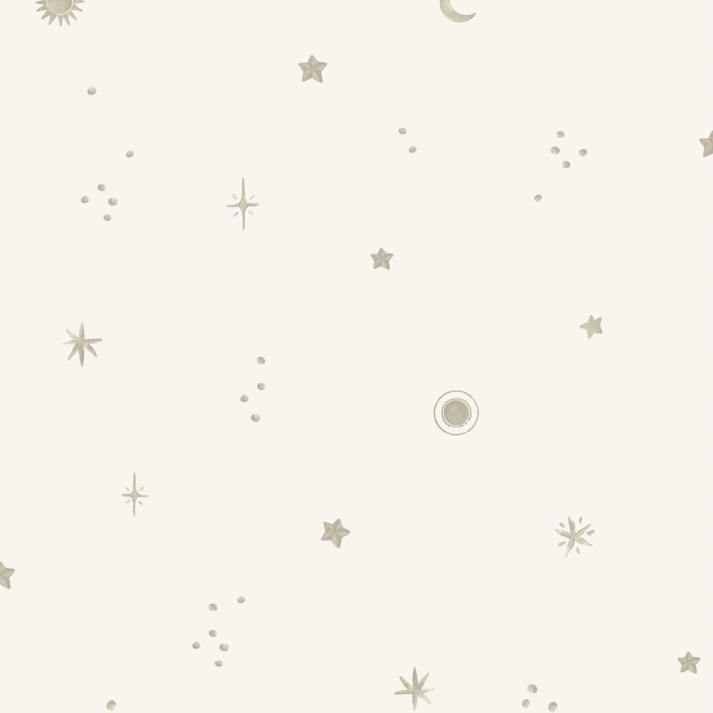 Grandeco Dudley Night Sky Stars Nursery Textured Wallpaper - White Grey