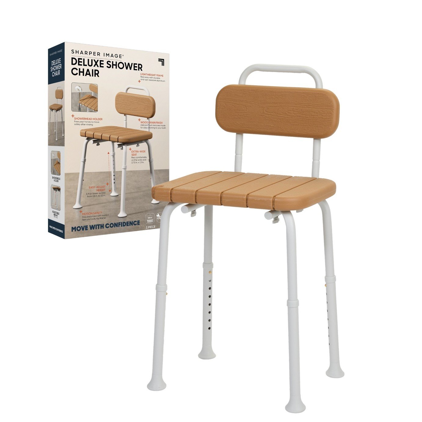 Sharper Image Deluxe Height Adjustable Shower Chair with Backrest