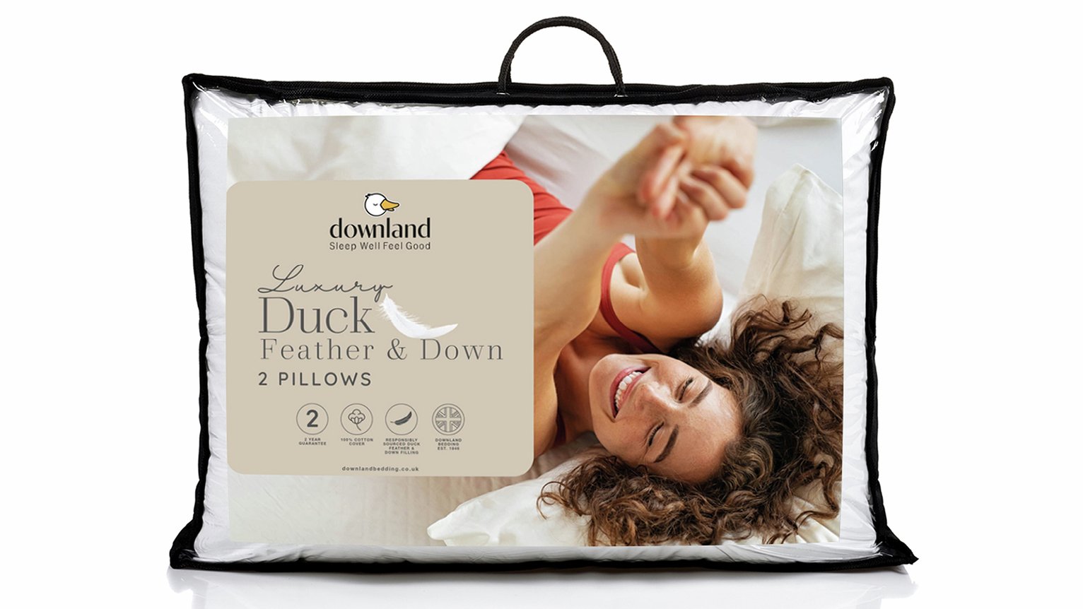 Downland Luxury Duck Feather and Down Medium Soft Pillow - 2 Pack