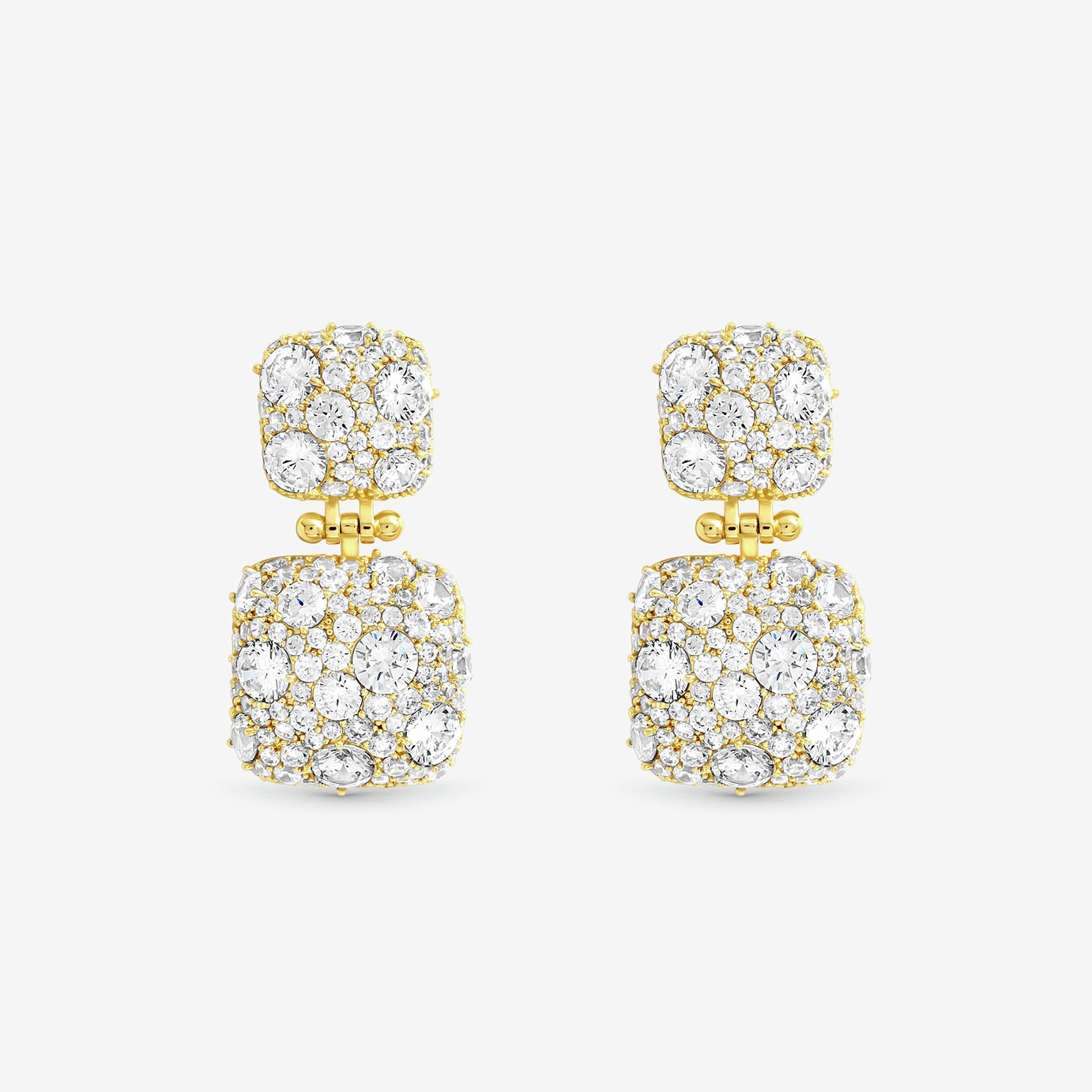 Jon Richard Gold Plated Pave Square Double Drop Earrings