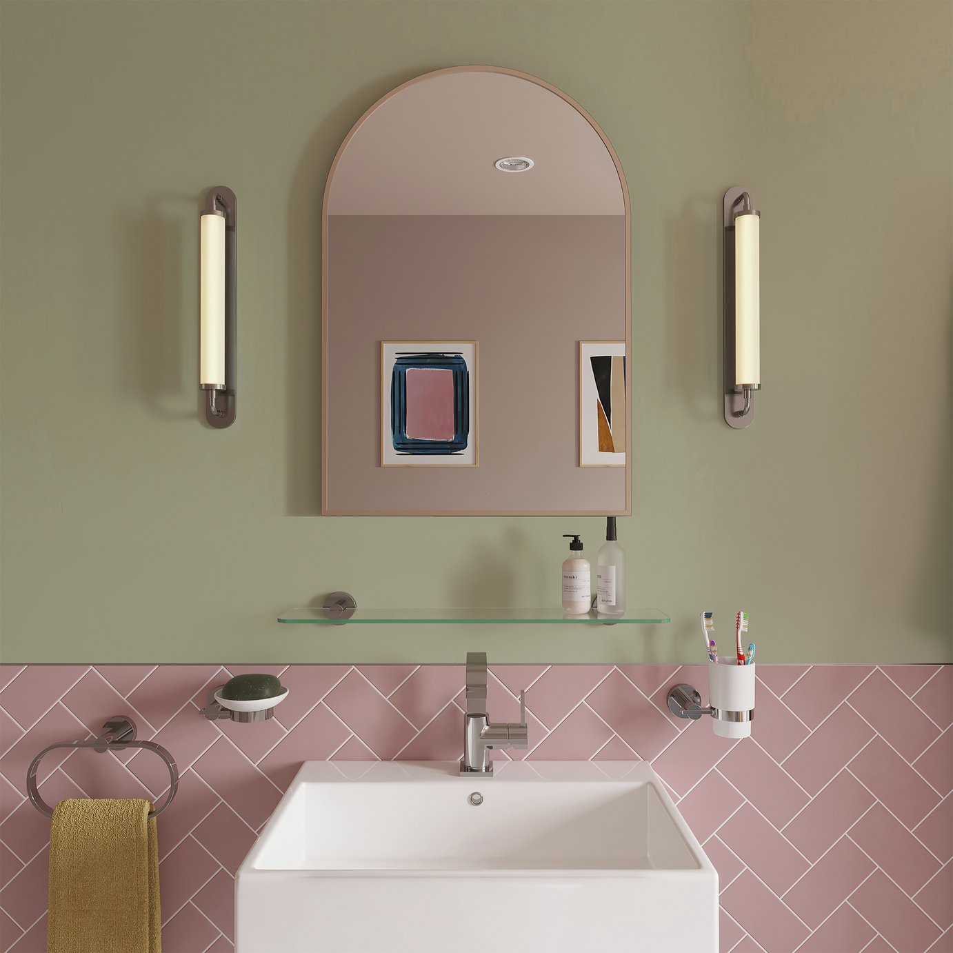 Croydex Gold Safety Glass Metal Arch Wall Mirror - 73x50cm