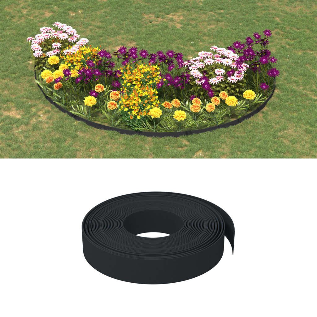 Walplus Pack of 3 Polyethylene Garden Edgings - Black - 1000 x 10 cm