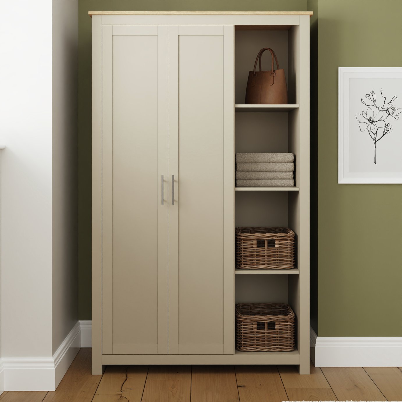 GFW Lancaster 2 Door Shelf Wardrobe - Cream