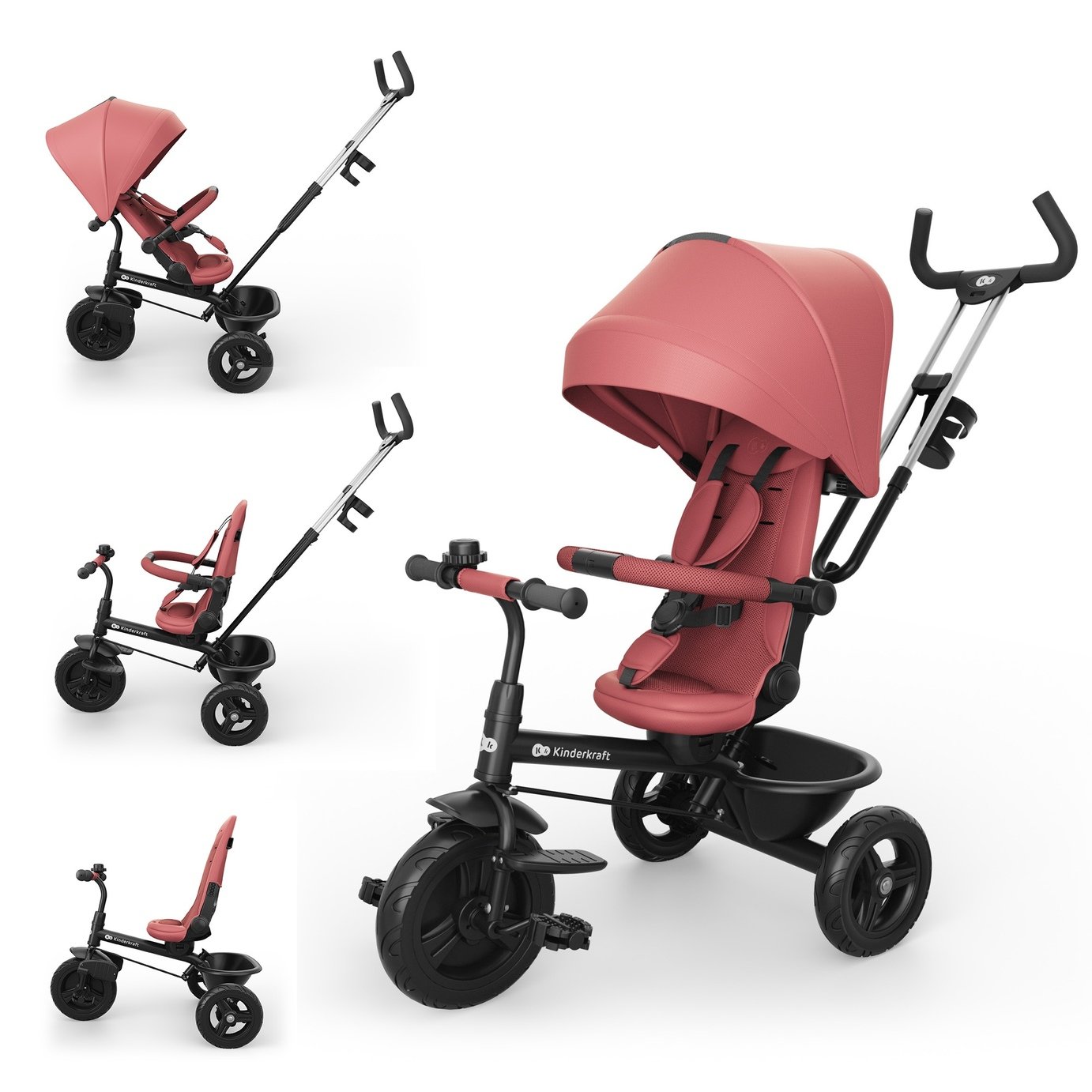 Kinderkraft Aston 2 Plus 6-in-1 Tricycle - Pink