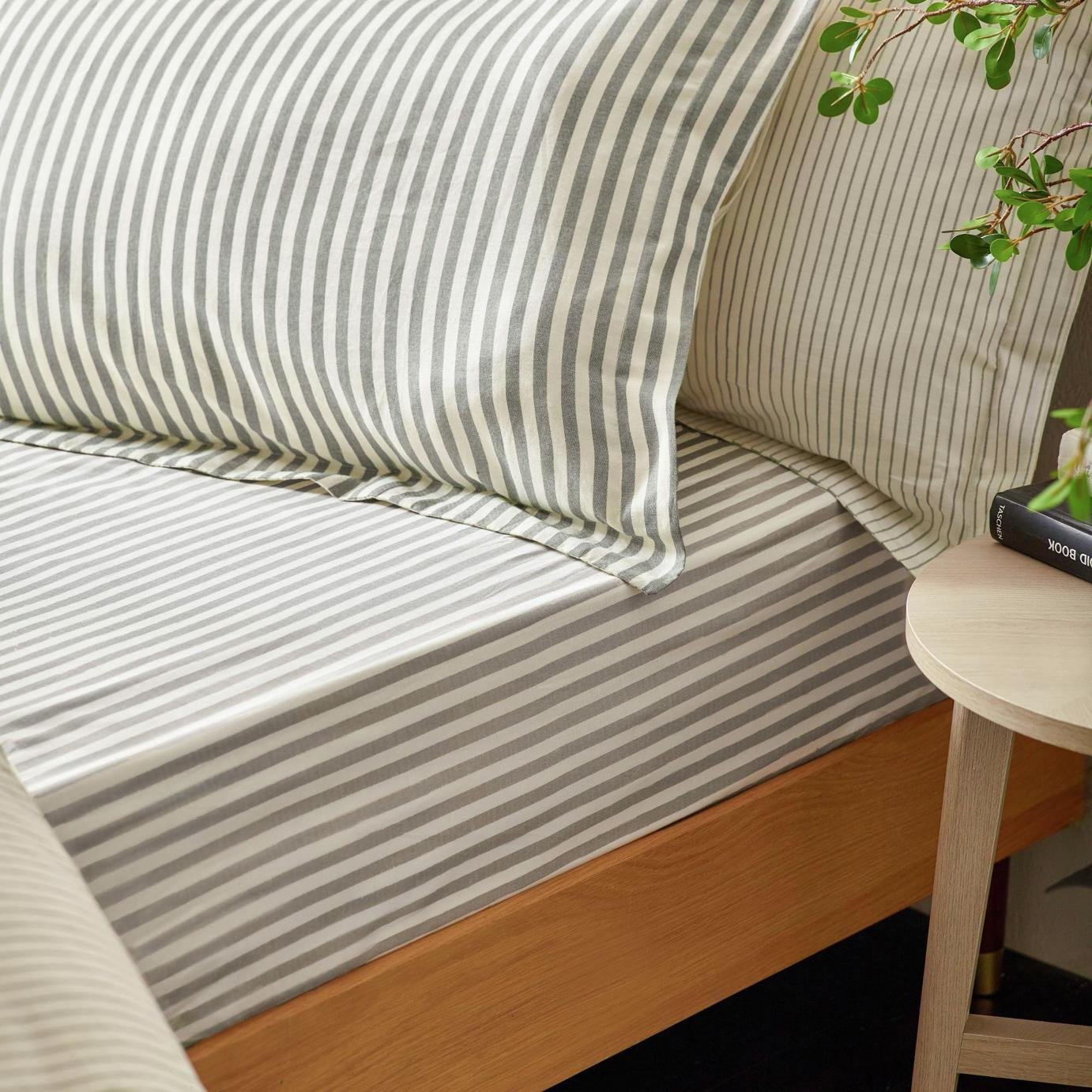Yard Hebden Cotton Stripe Grey Fitted Sheet