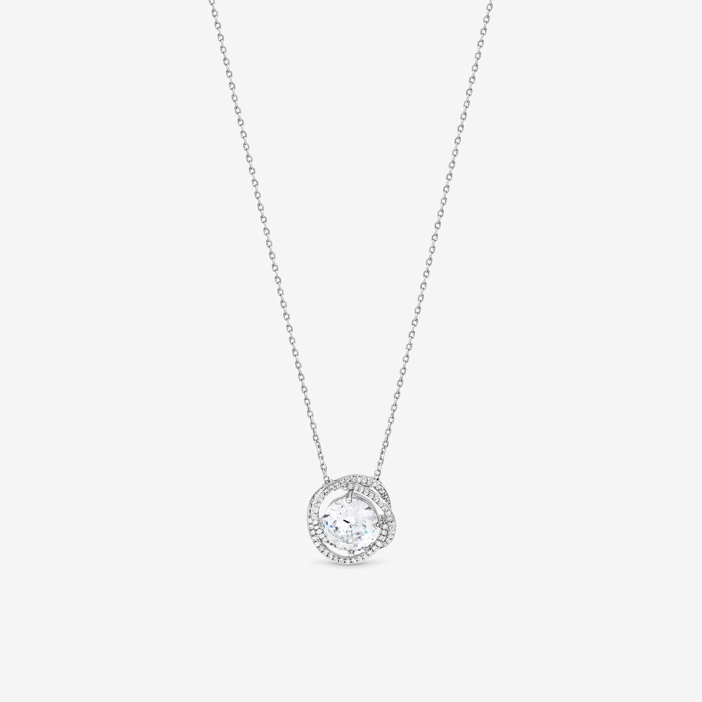Jon Richard Rhodium Plated Cubic Zirconia Twist Halo Pendant Necklace