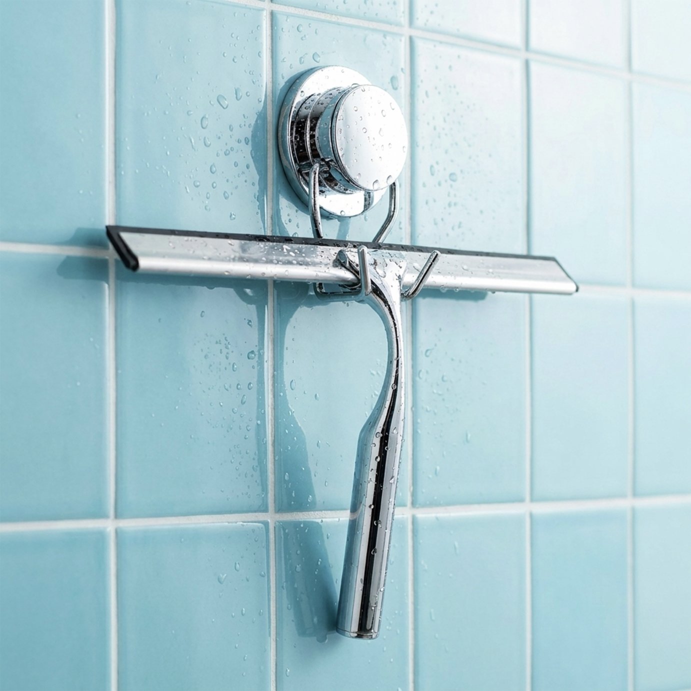 Stick n Lock Shower Squeegee & Holder - Chrome