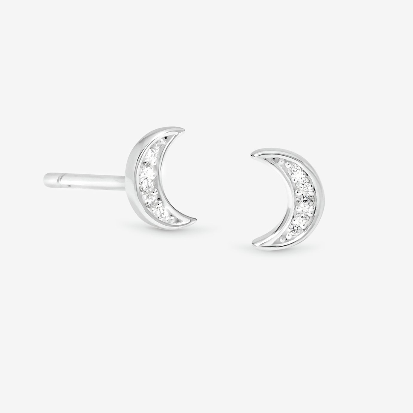 Simply Silver 925 Sterling Silver Mini Pave Crescent Stud Earrings