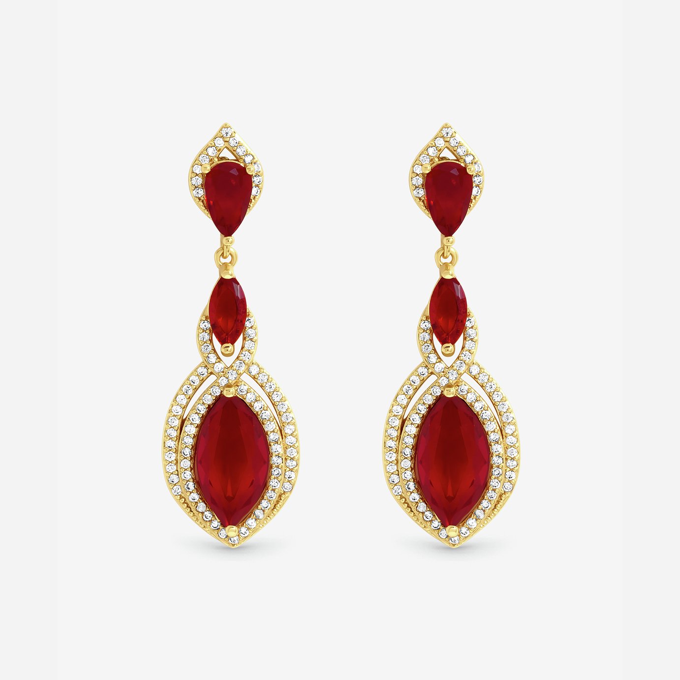 Jon Richard Gold Plated Ruby Navette Drop Earrings