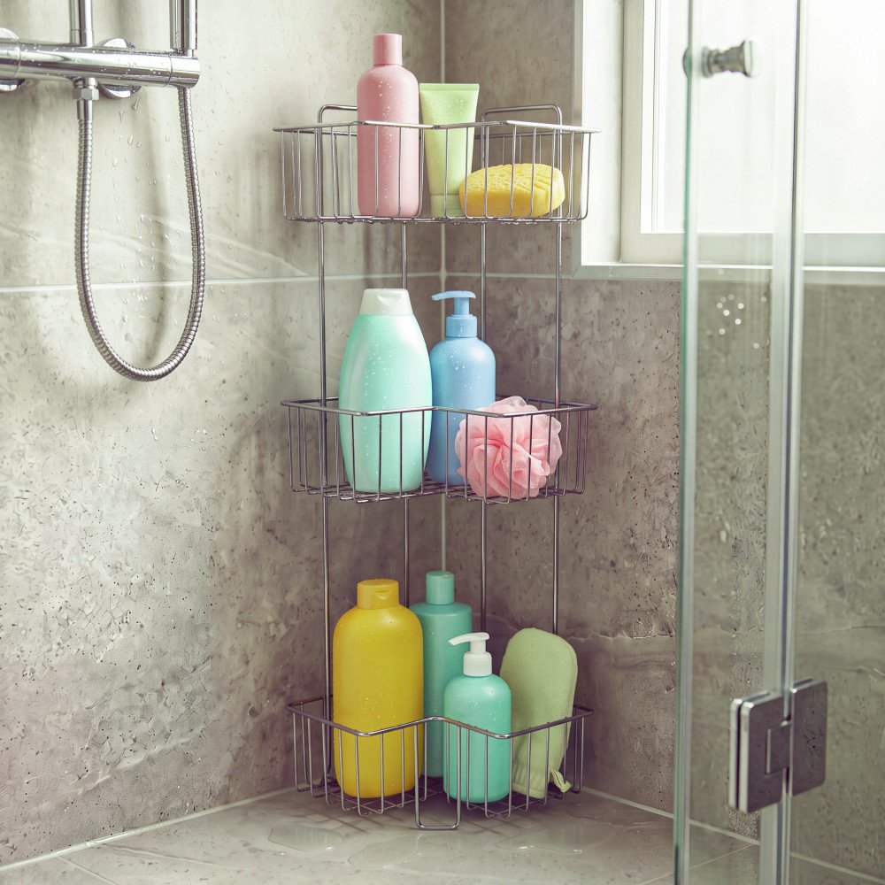 Beldray Antirust 3 Tier Metal Corner Shower Caddy - Chrome