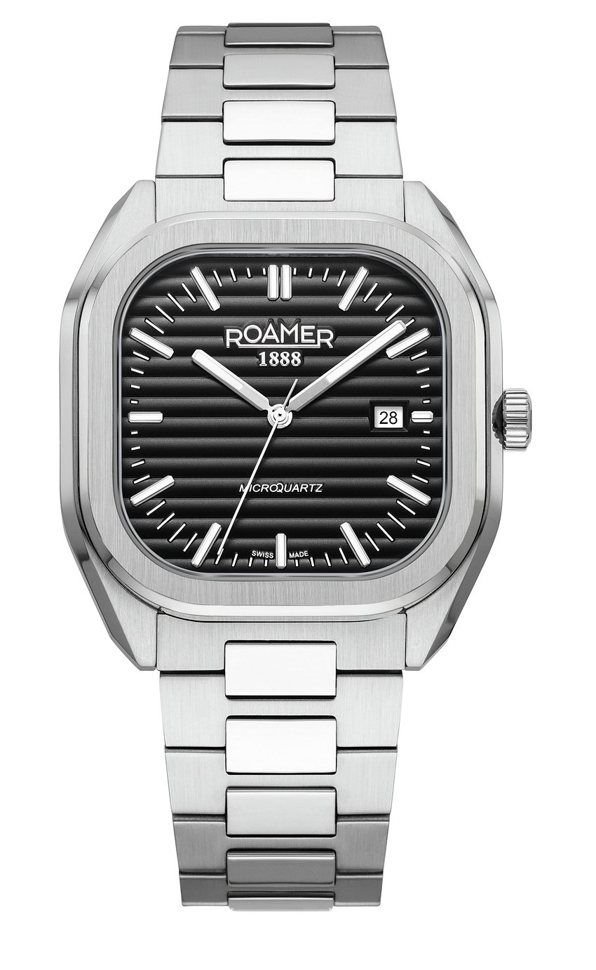 Roamer Micro Quartz Black Dial Men's Silver Stainless Steel Bracelet Watch