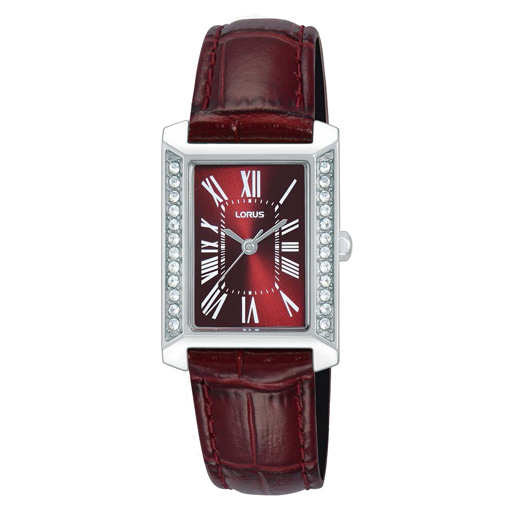 Lorus Ladies Red Dial Leather Strap Watch