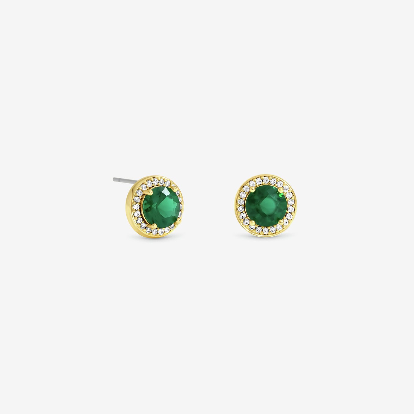 Jon Richard Gold Plated Cubic Zirconia Emerald Halo Stud Earrings