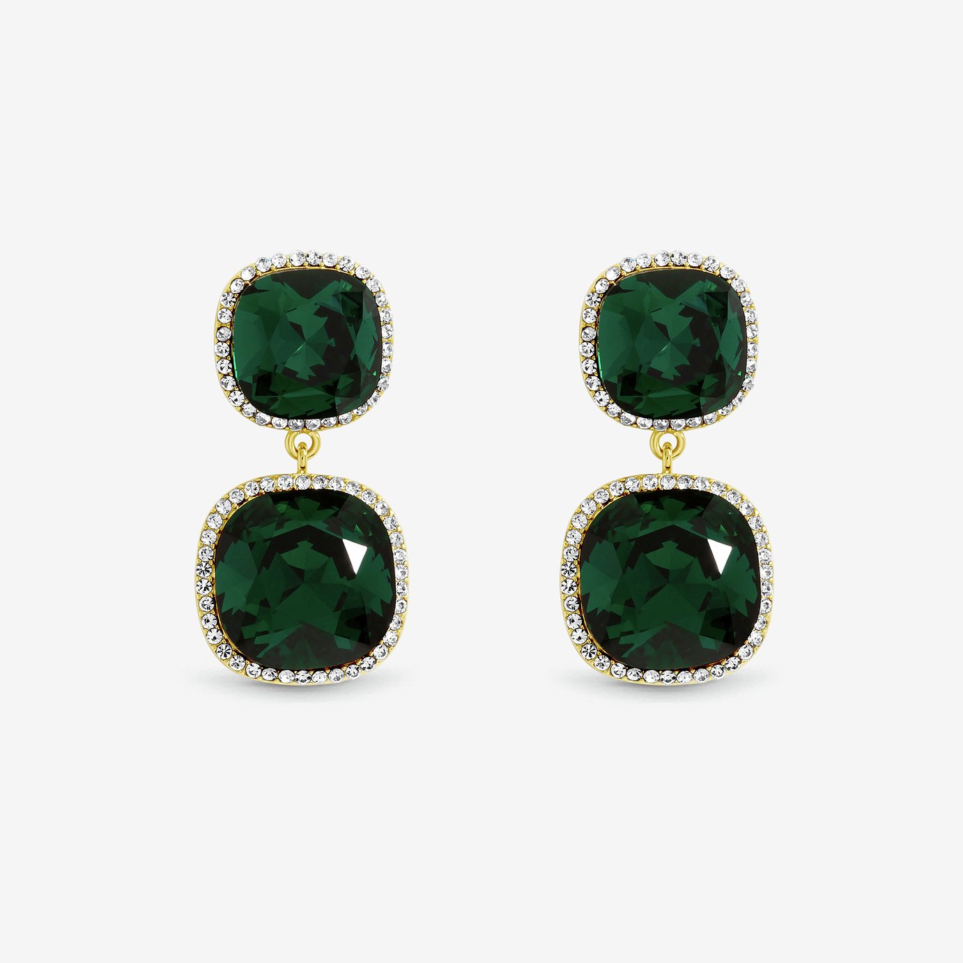 Jon Richard Gold Plated Emerald Double Drop Halo Earrings