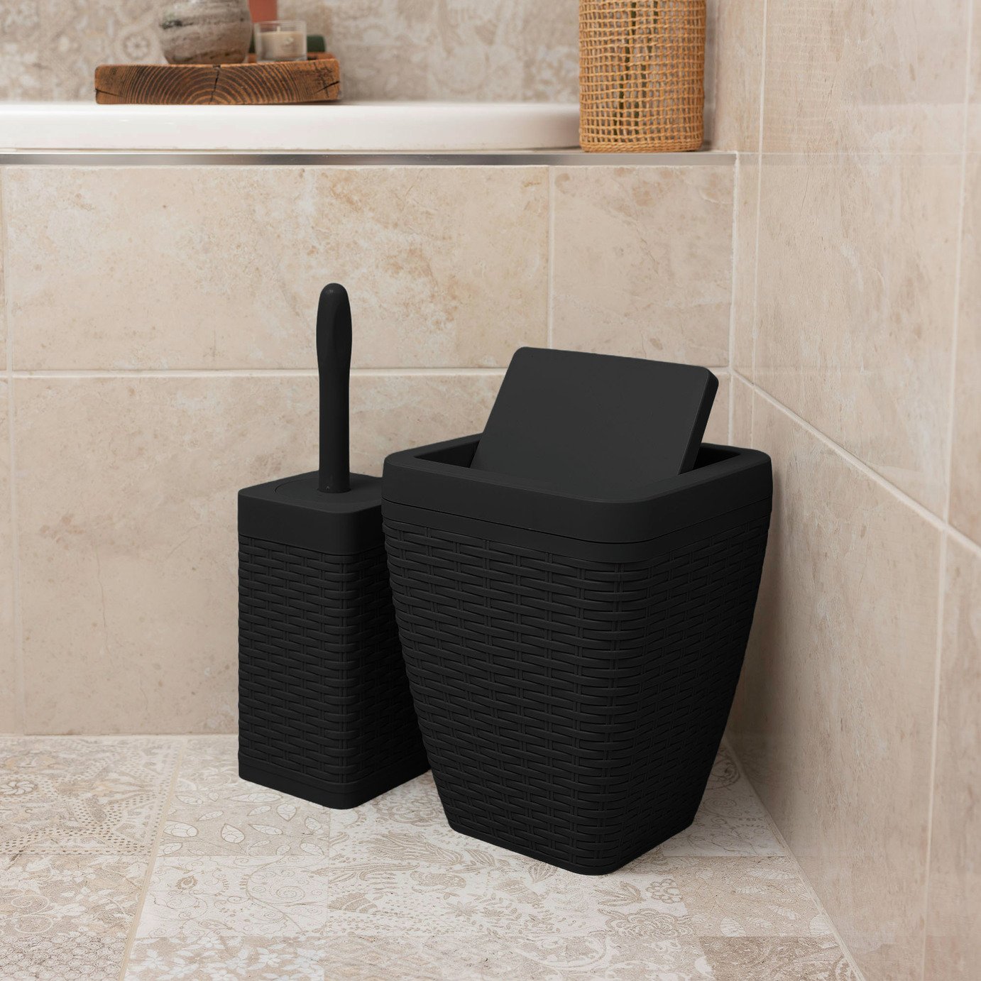 Addis 5 Litre Bathroom Bin and Toilet Brush Set - Black