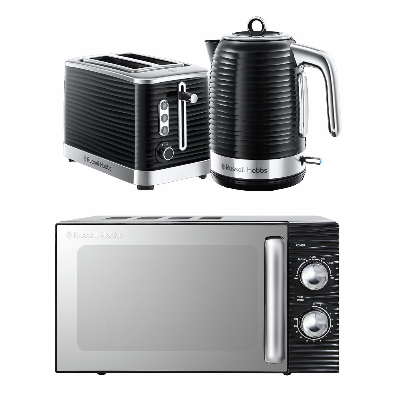 Russell Hobbs Inspire Bundle Kettle, 2 Slice Toaster & Microwave - Black