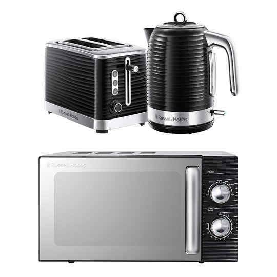 Russell Hobbs Inspire Bundle Kettle, 2 Slice Toaster & Microwave - Black
