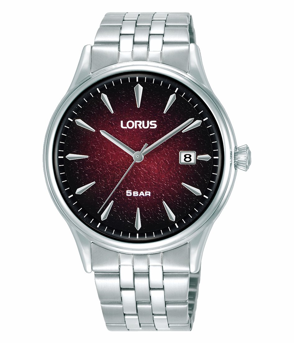 Lorus Men's Red Dial Silver Stainless Steel Bracelet Watch