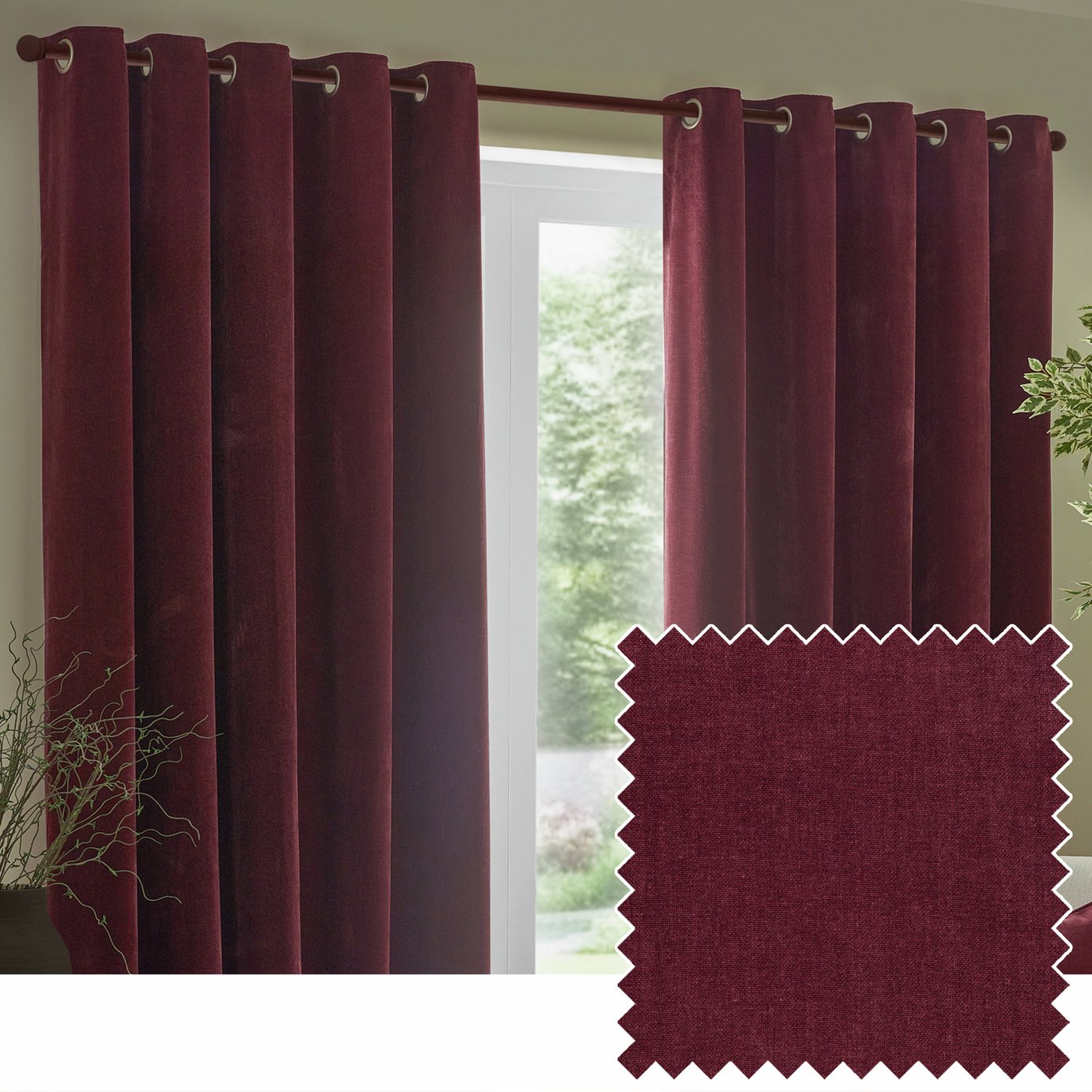 Yard Heavy Chenille Eyelet Curtains - Beetroot
