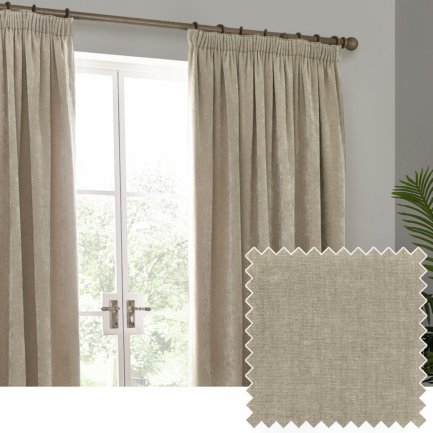 Yard Heavy Chenille Pencil Pleat Curtains - Natural